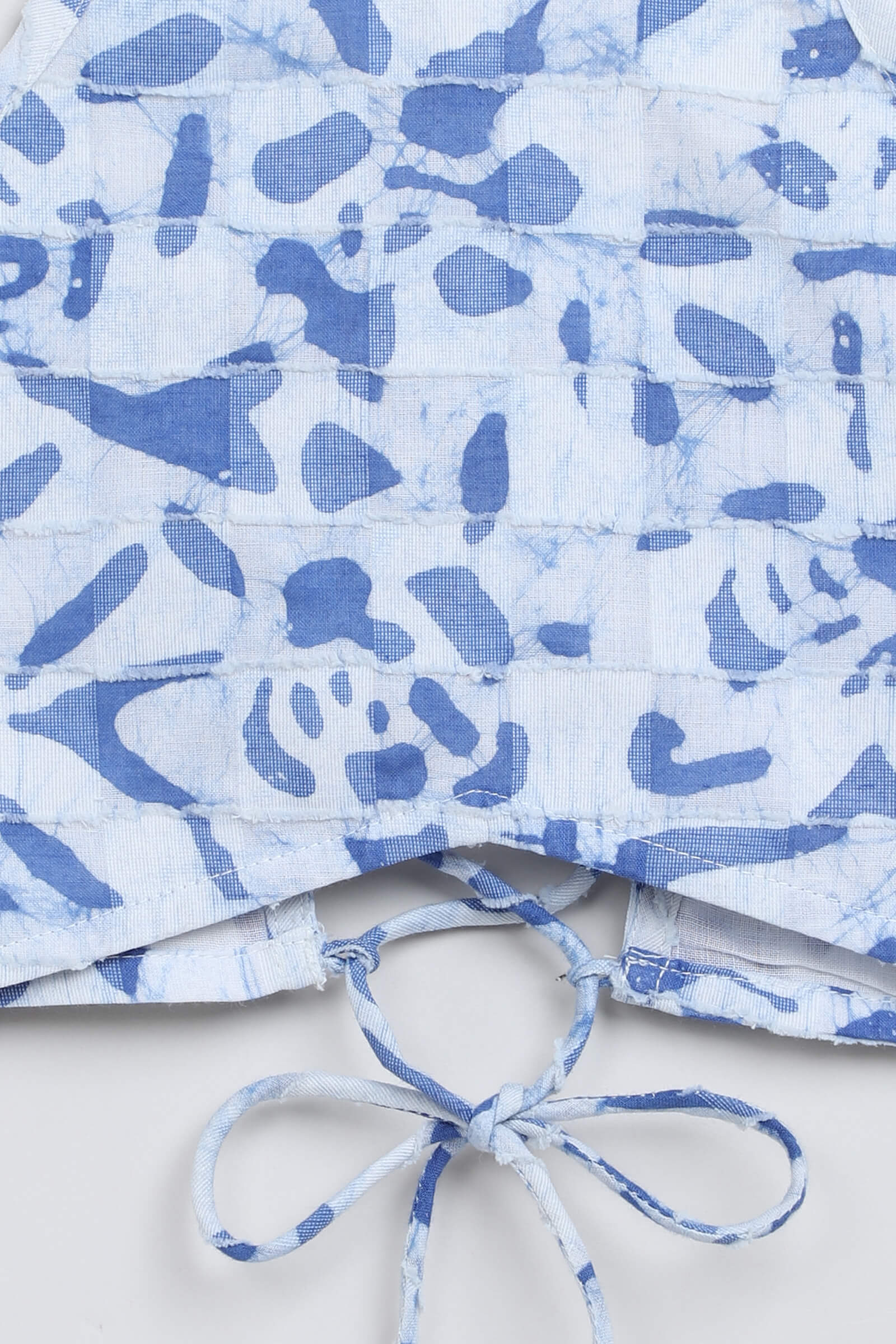 100% cotton woven sleeveless batik printed back tie up crop top- White & Blue