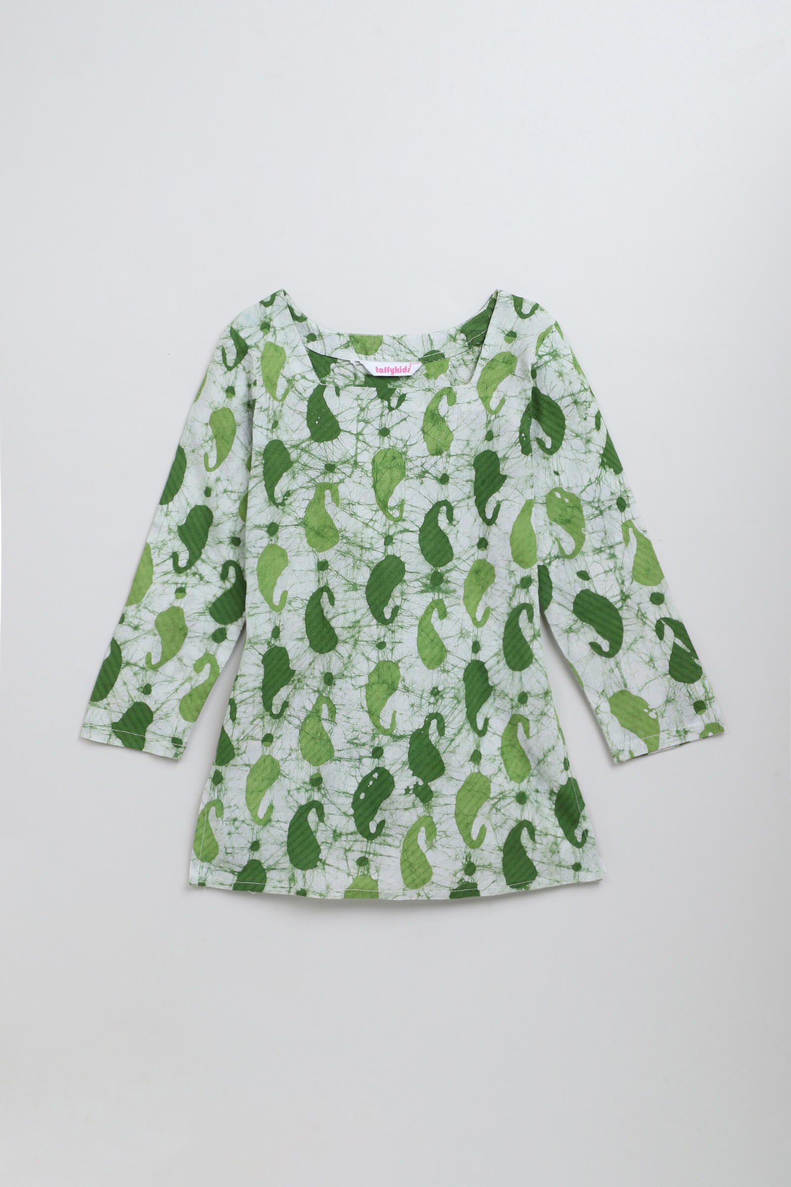 100% cotton woven full sleeves paisley printed Top-Green