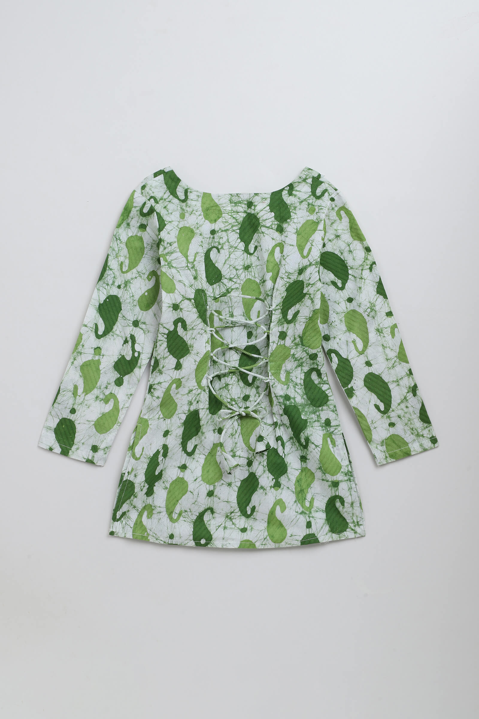 100% cotton woven full sleeves paisley printed Top-Green