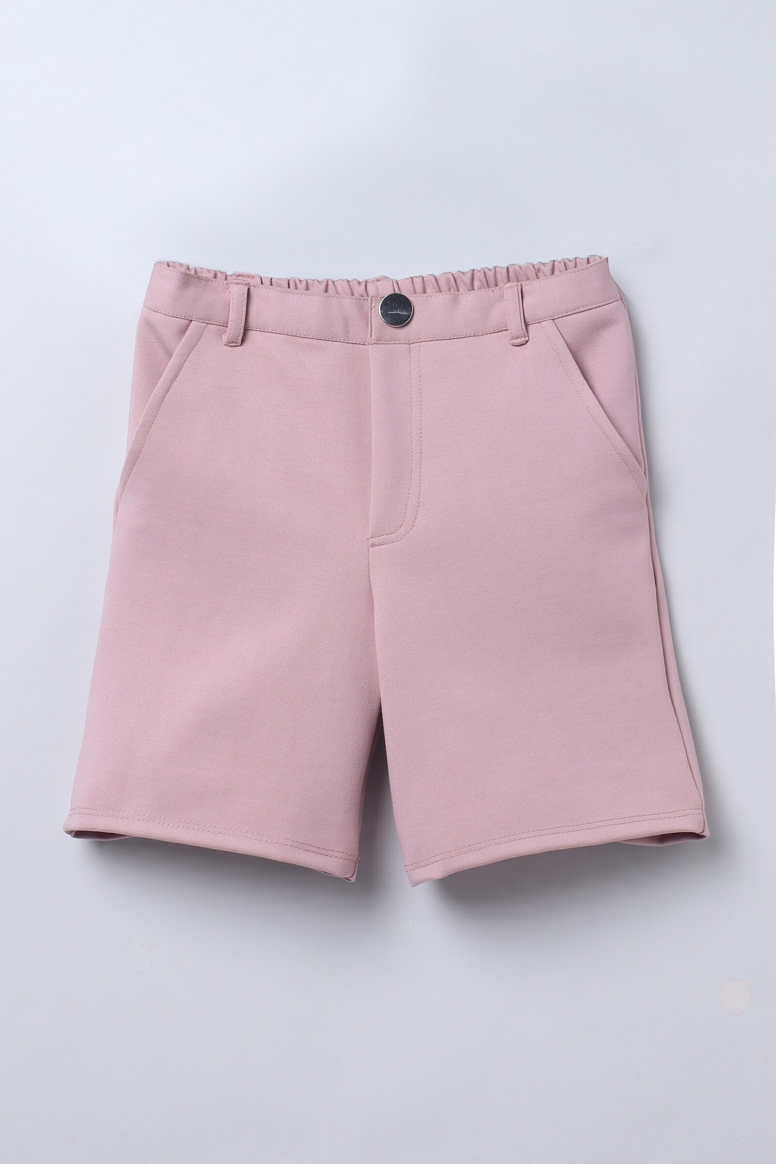 solid Knitted knee length shorts-Pink