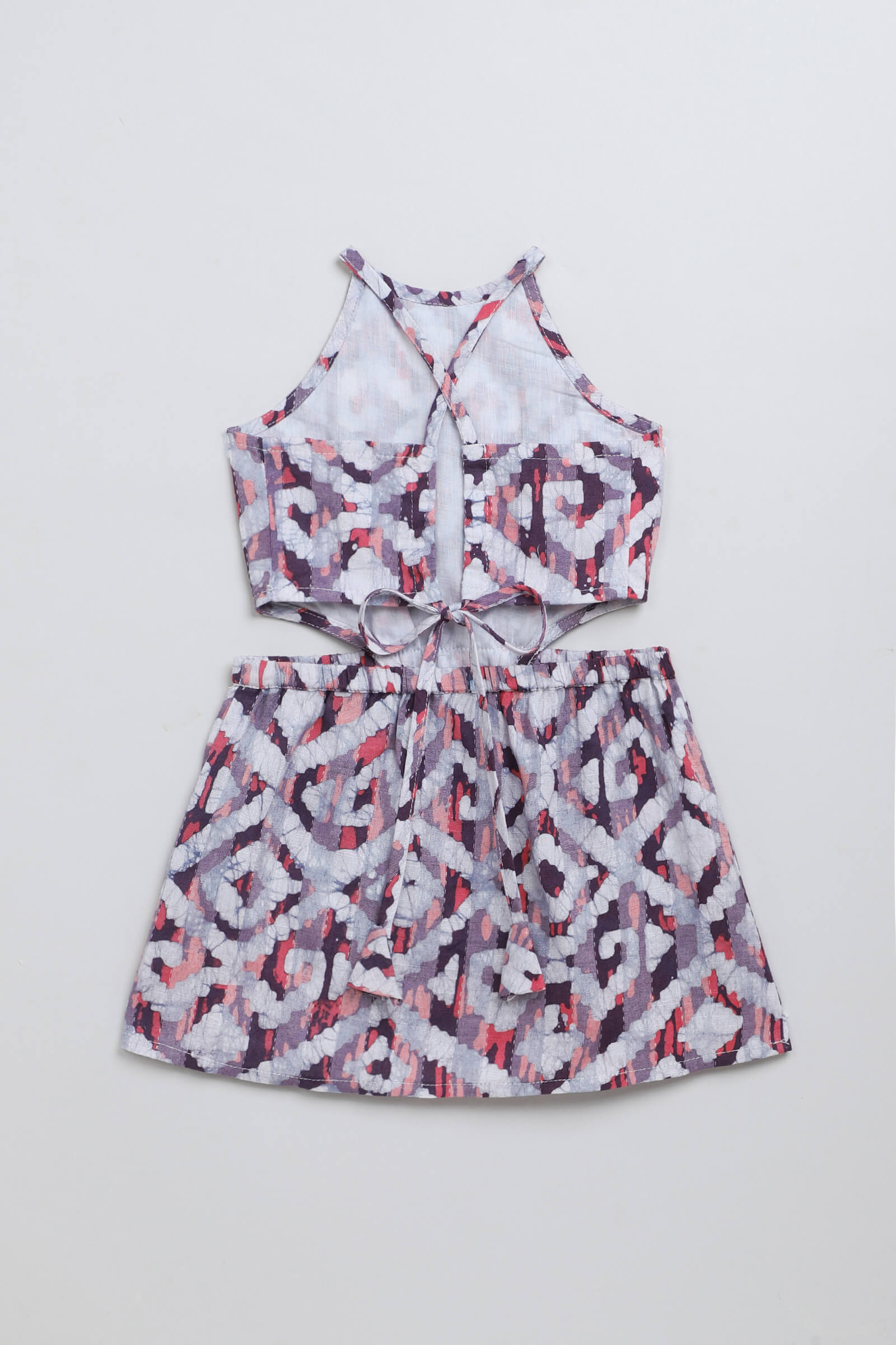 100% cotton woven sleeveless batik printed halter neck back tie up top- Multi