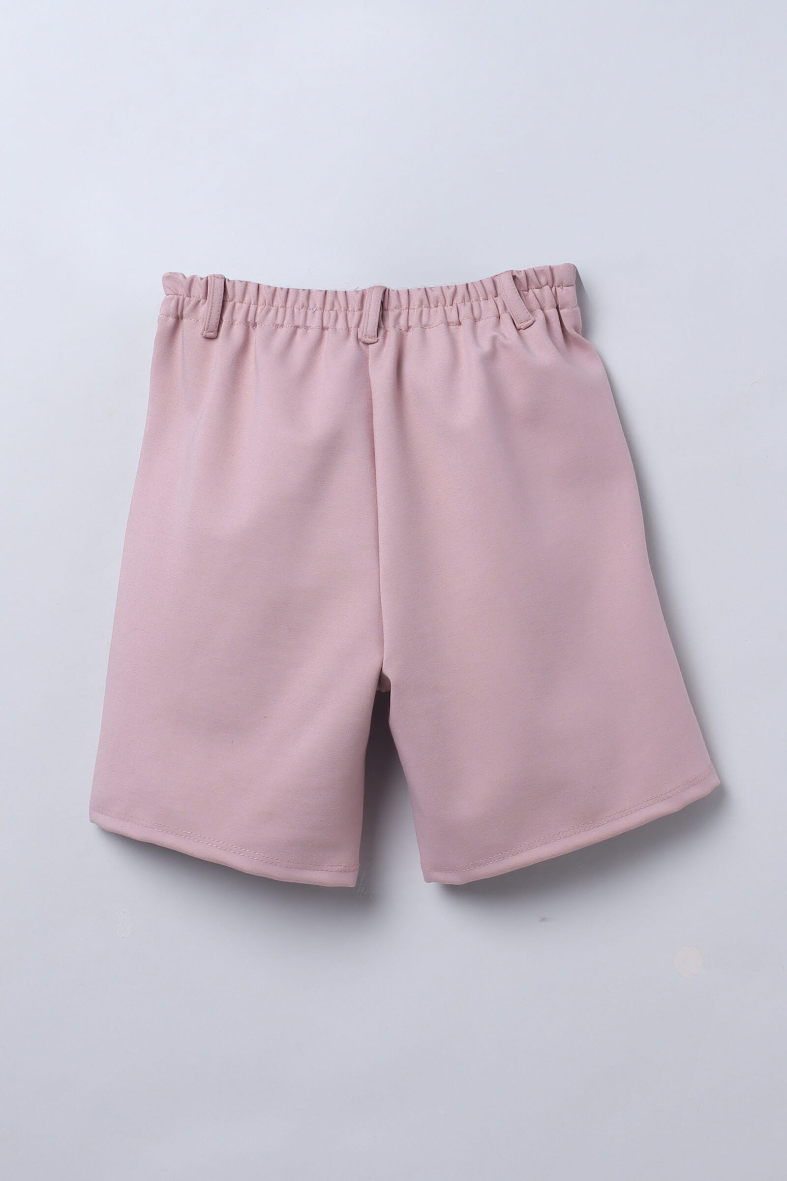 solid Knitted knee length shorts-Pink