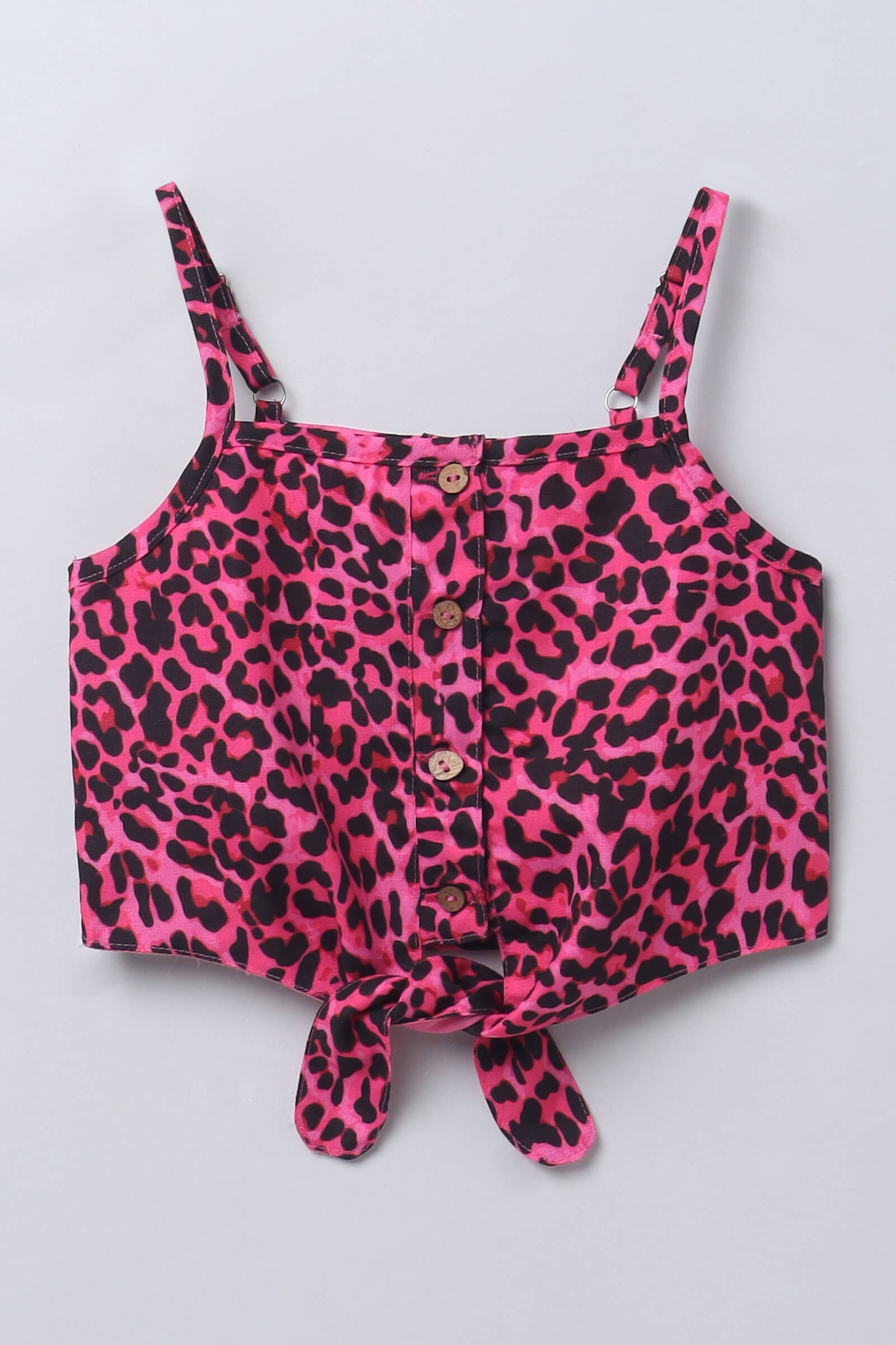 Linen sleeveless Animal printed singlet tie up crop top-Black & Pink