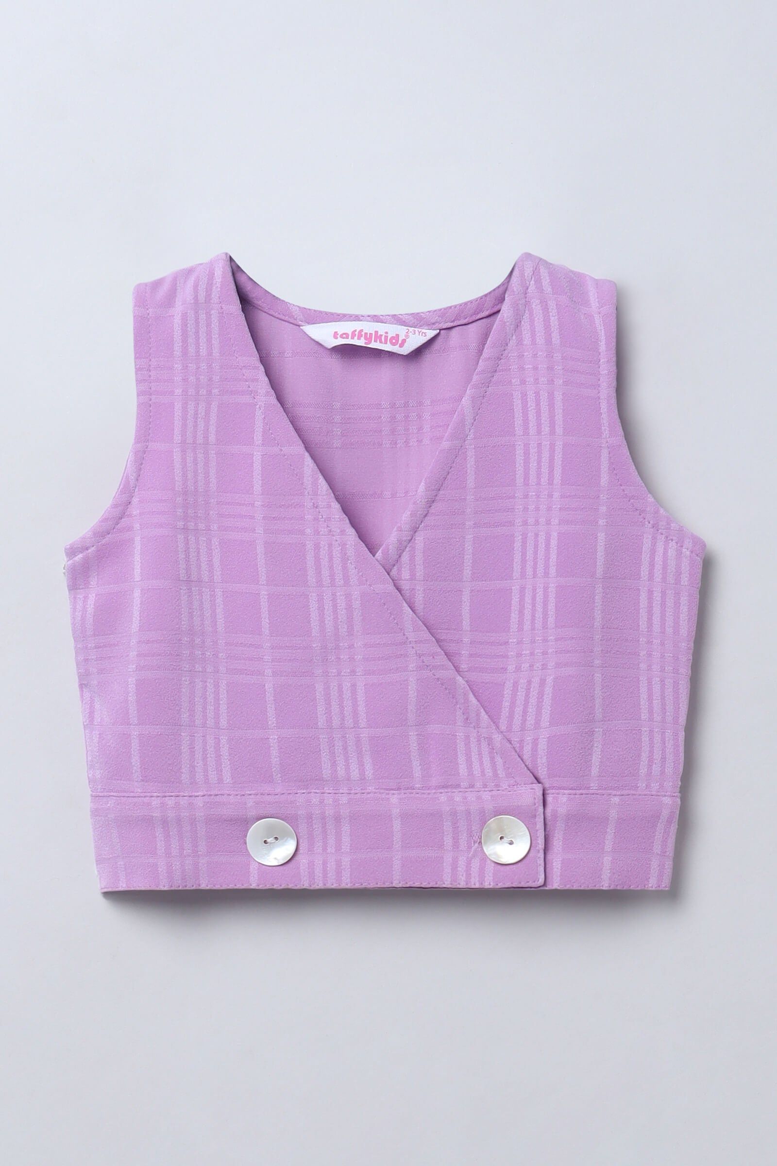 Sleeveless checks wrap crop top-Purple