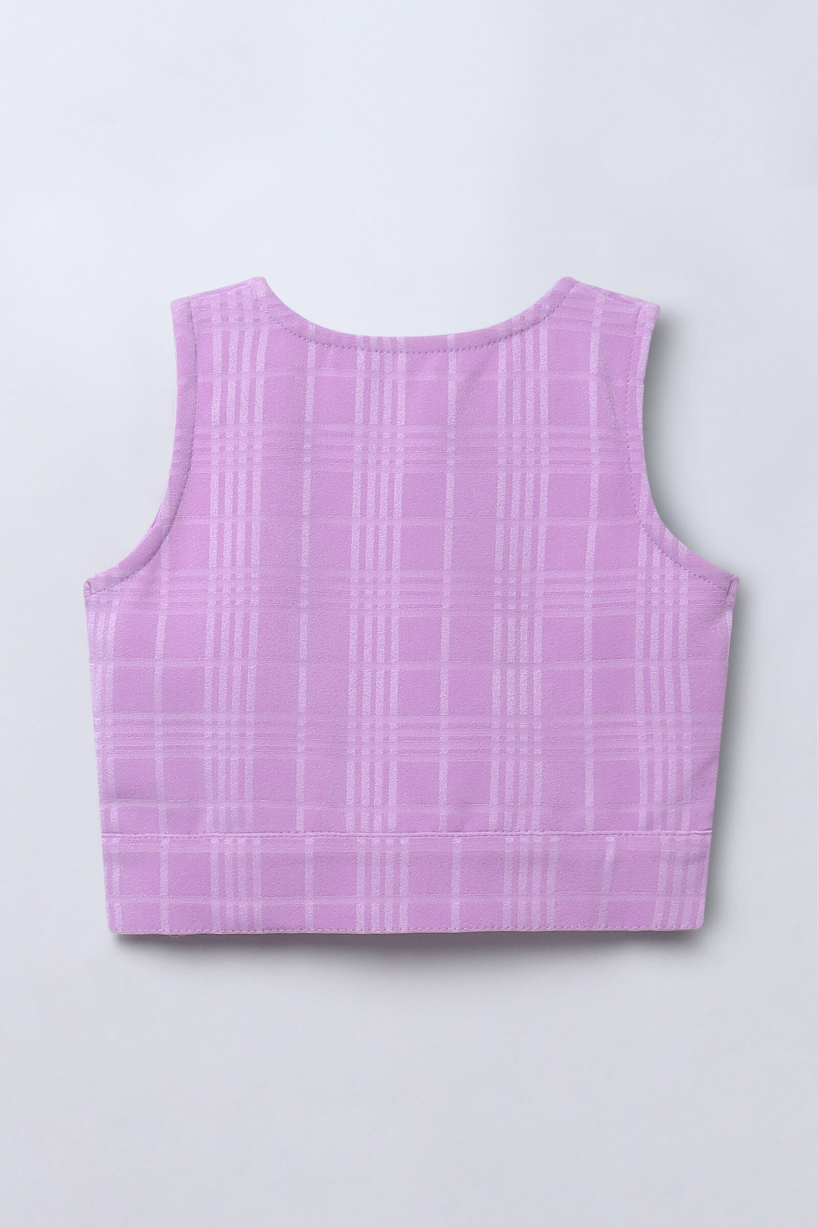 Sleeveless checks wrap crop top-Purple