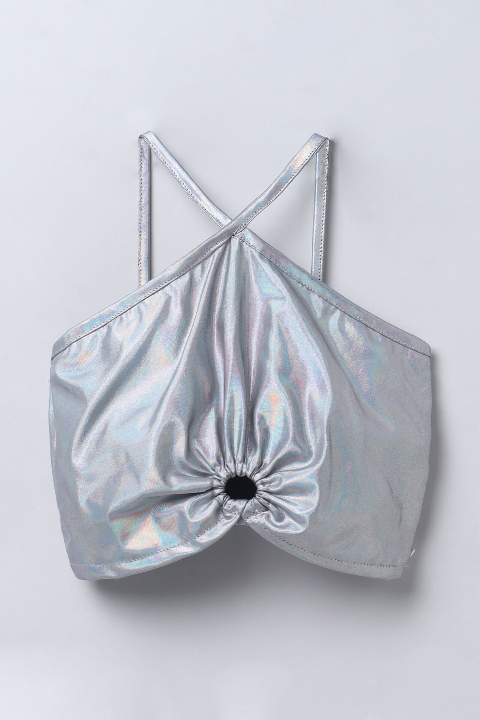 Sleeveless Holographic Cut out detail party crop top-Multi