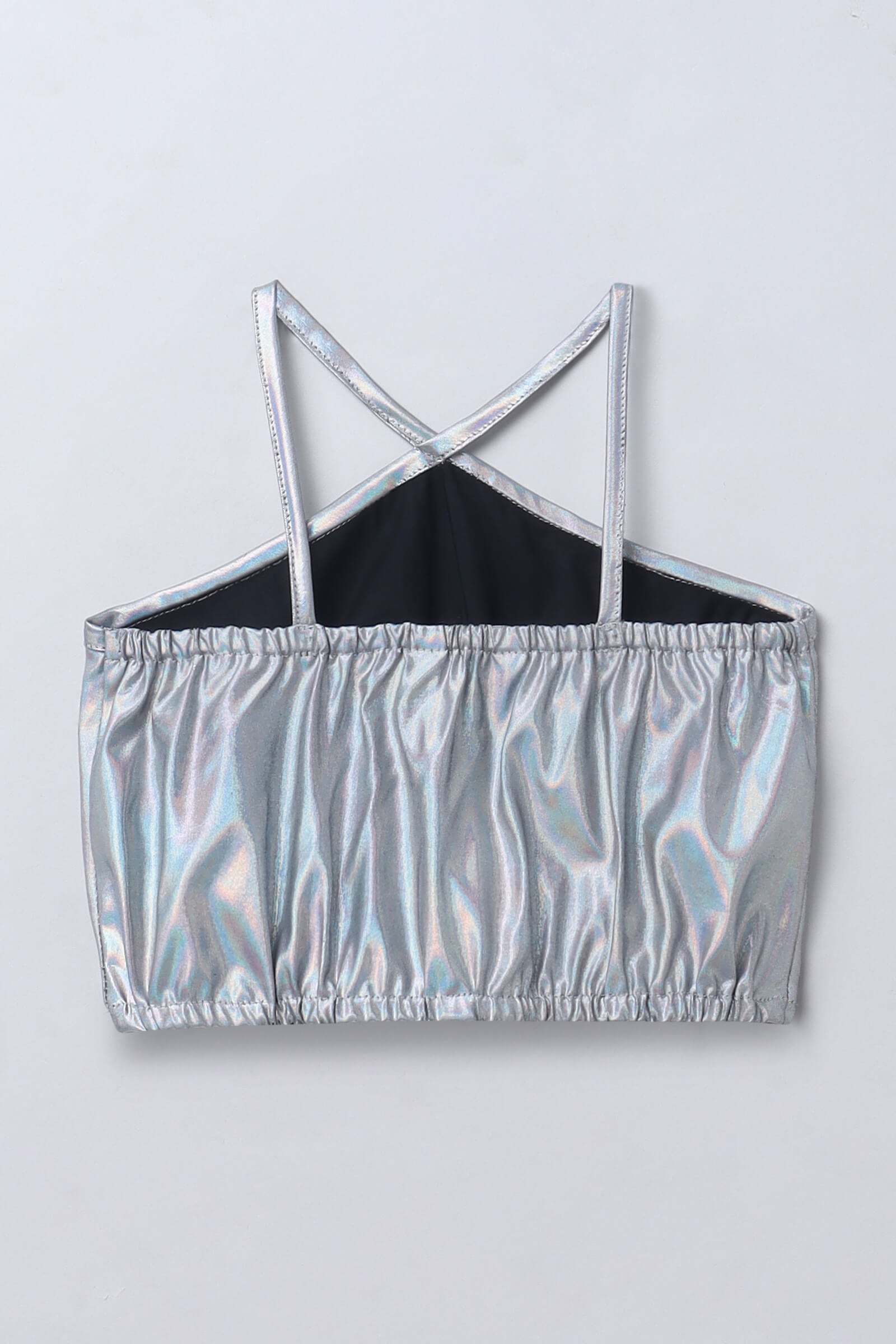 Sleeveless Holographic Cut out detail party crop top-Multi