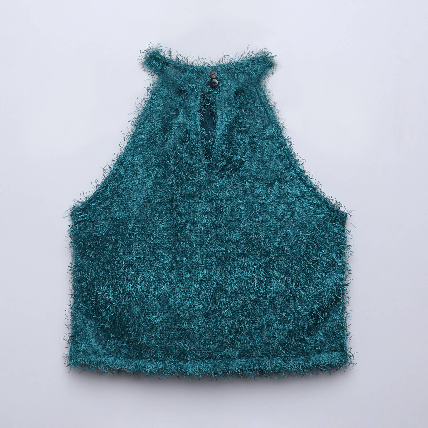 fur halter neck party top-Green