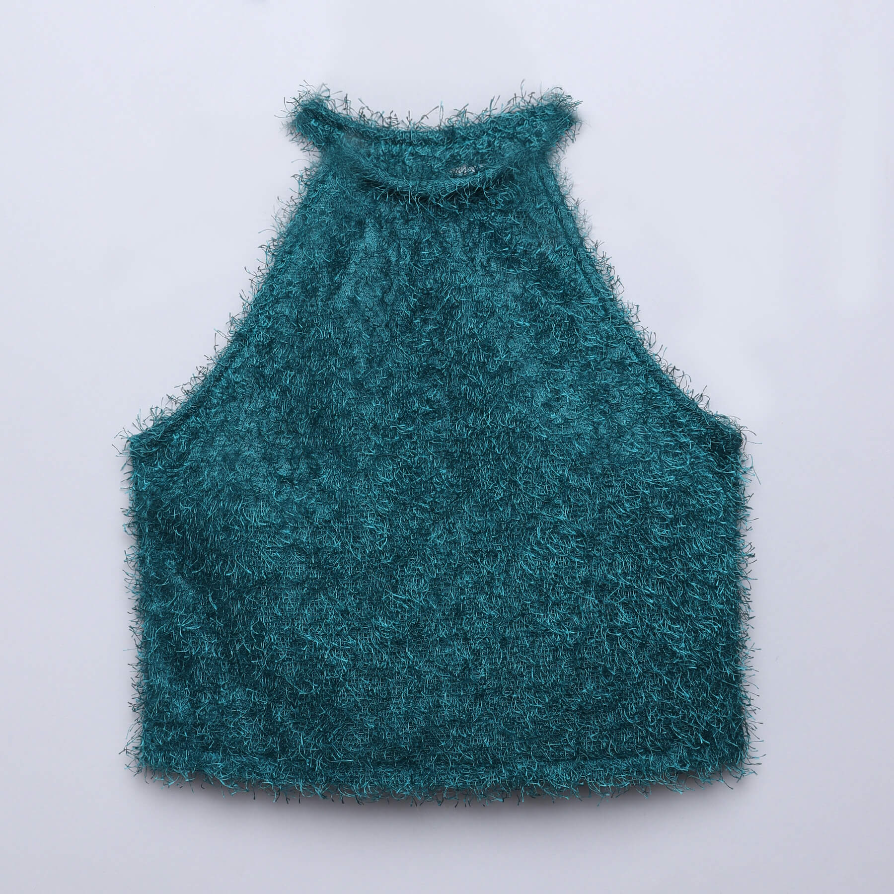 fur halter neck party top-Green