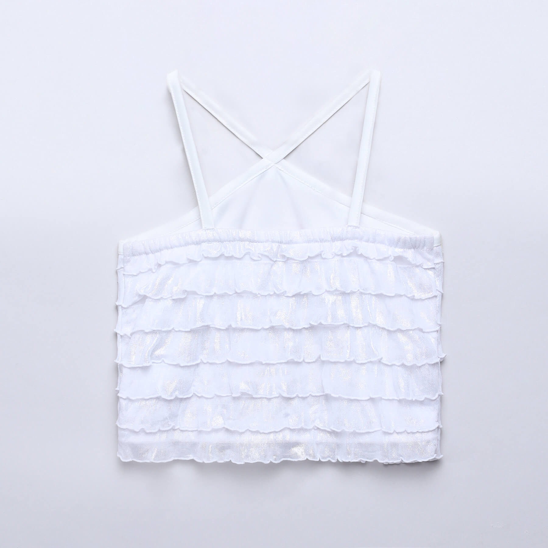 foil printed layered party crop top-White