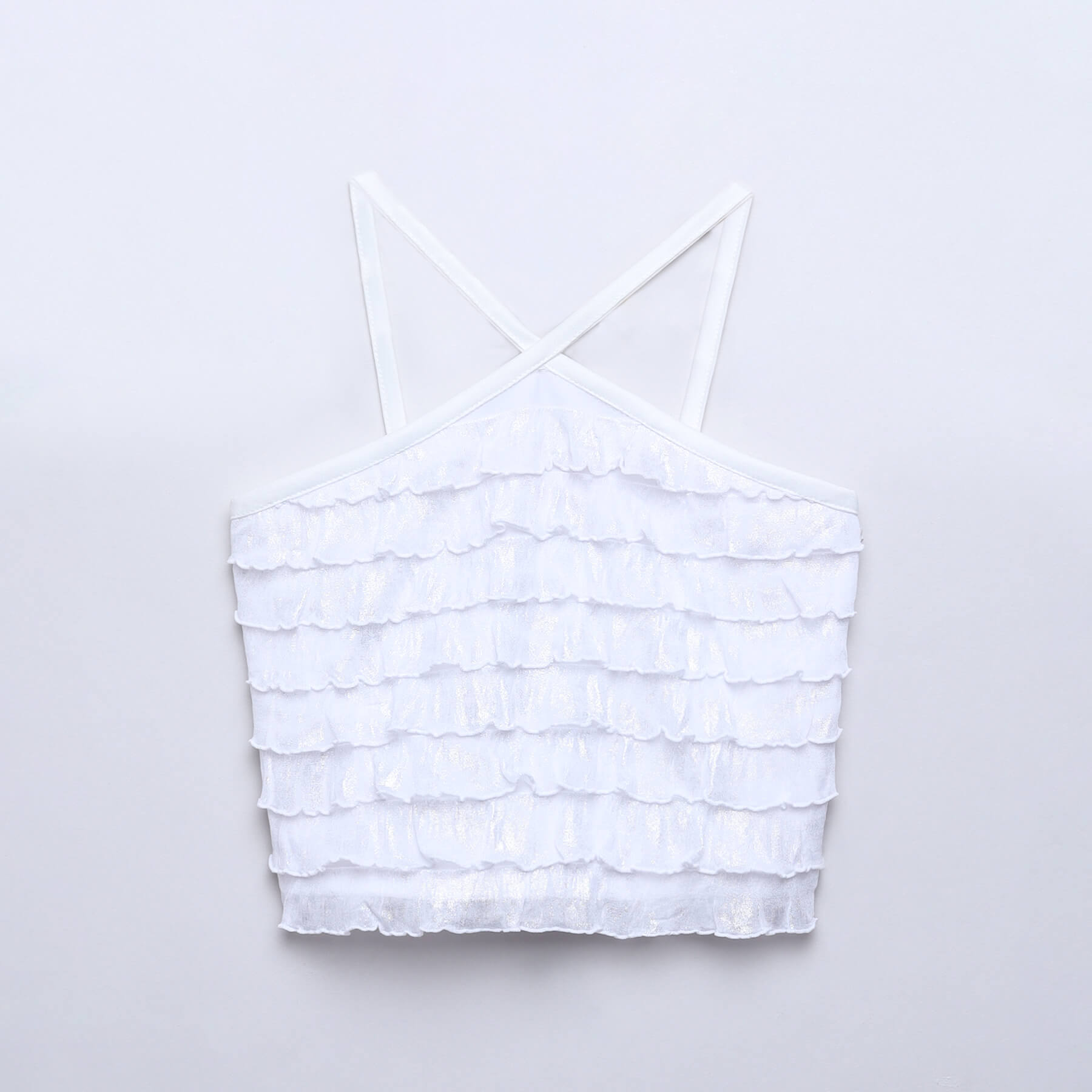 foil printed layered party crop top-White