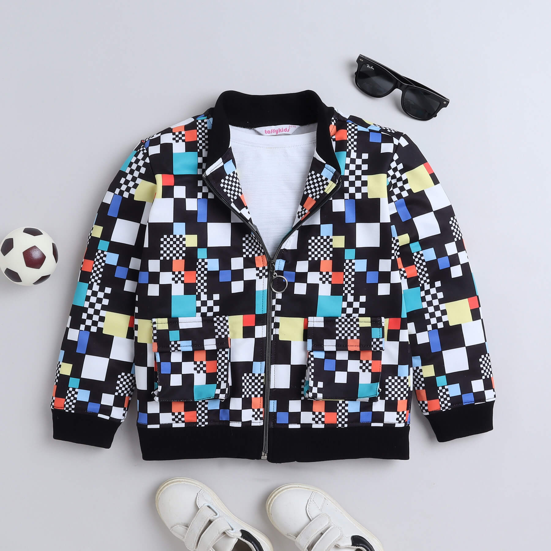 geometric printed full jacket with attached tee - Multi