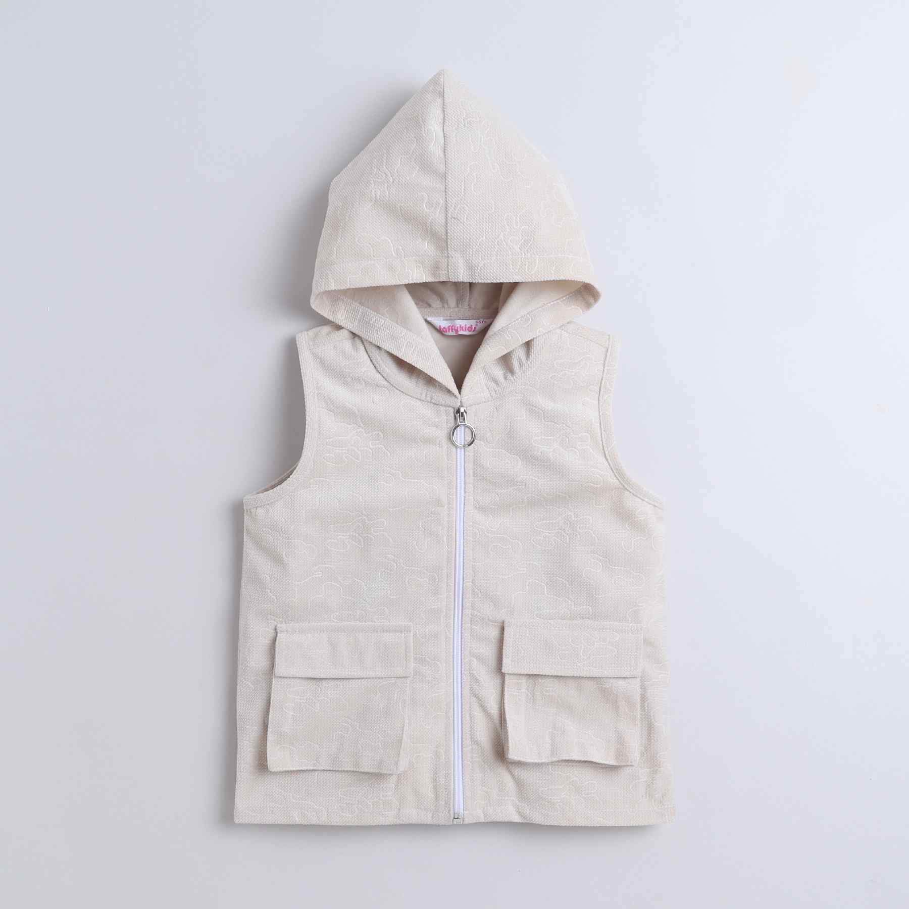 sleeveless zip up hoodie with matching cargo shorts-Off white