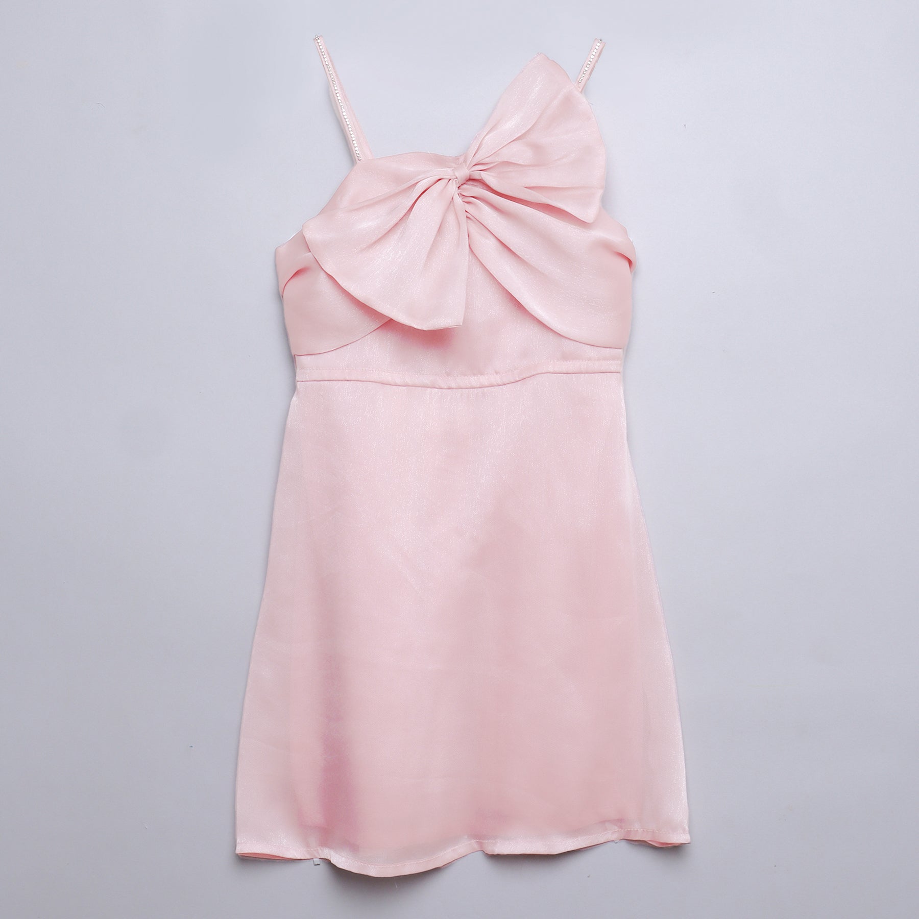 organza bow detail singlet party dress-Peach