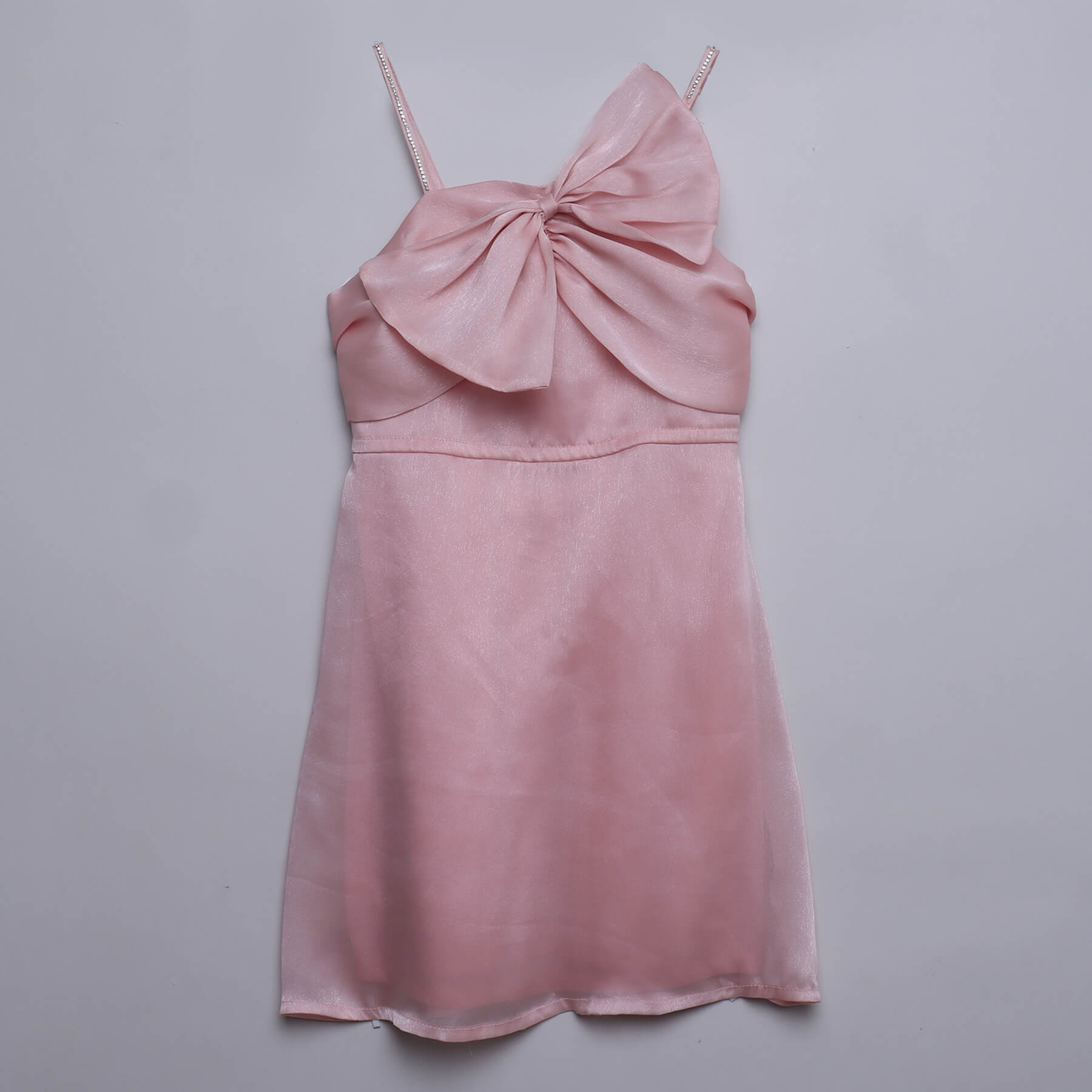 organza bow detail singlet party dress-Peach