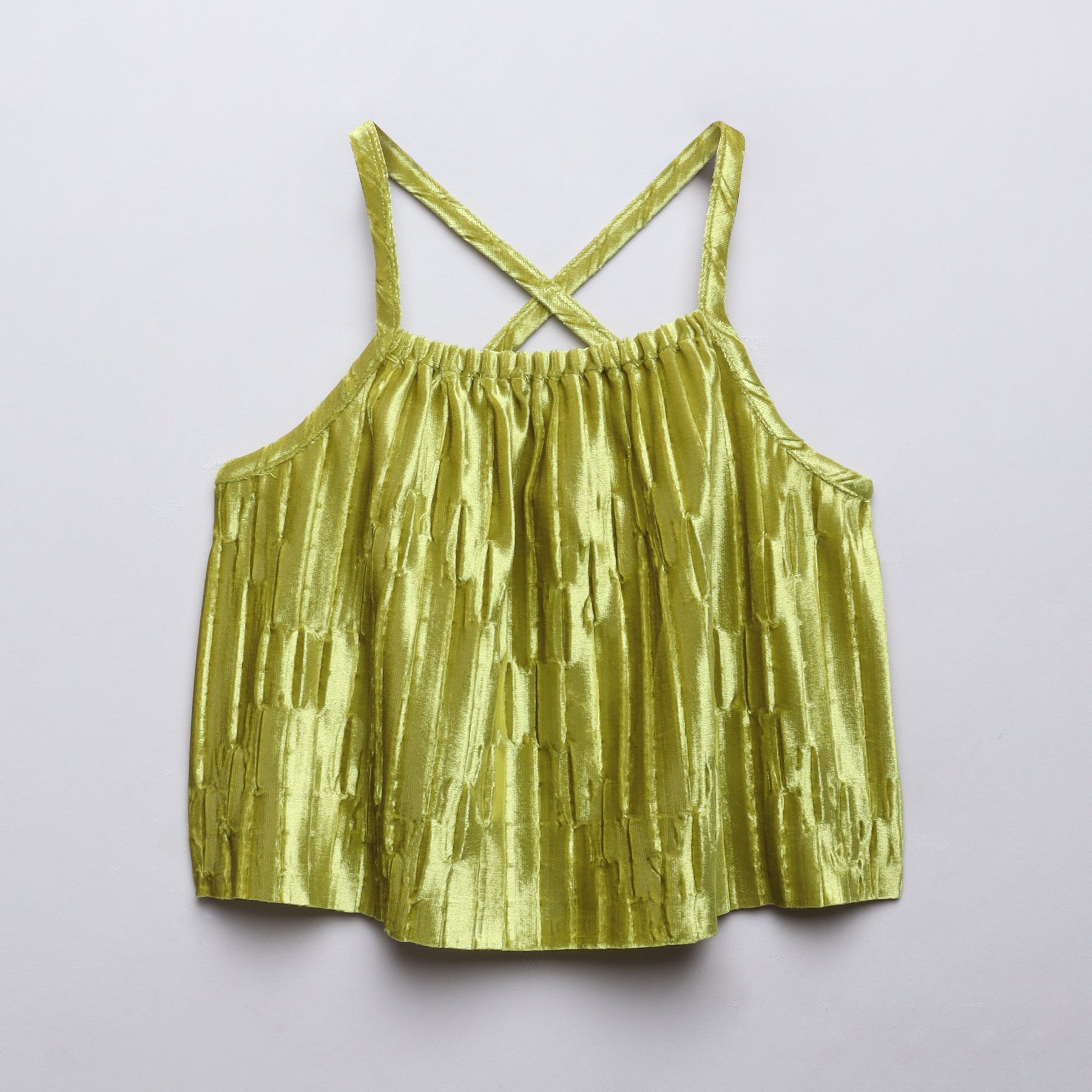 velvet pleated sleeveless singlet Aline party crop top- Green