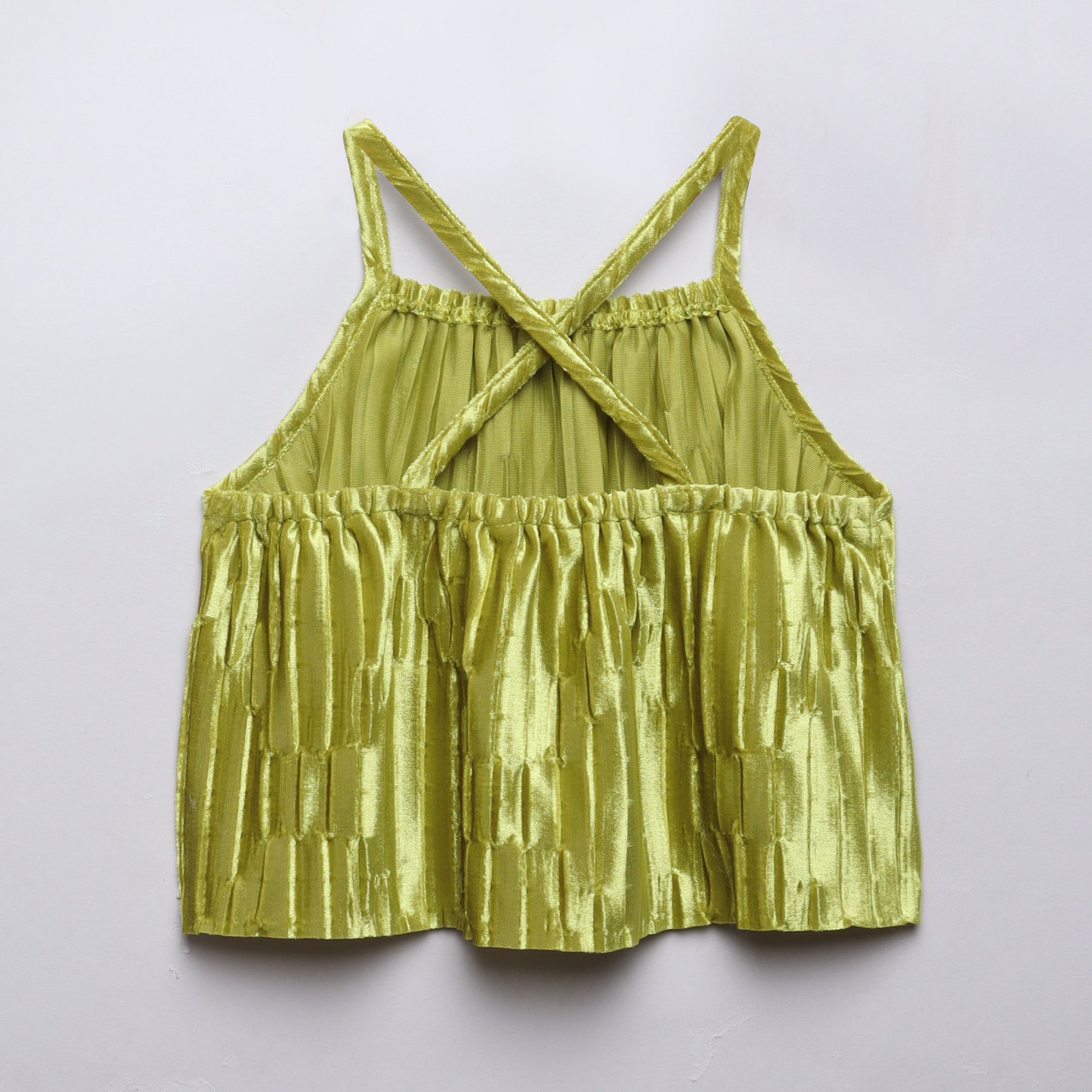 velvet pleated sleeveless singlet Aline party crop top- Green