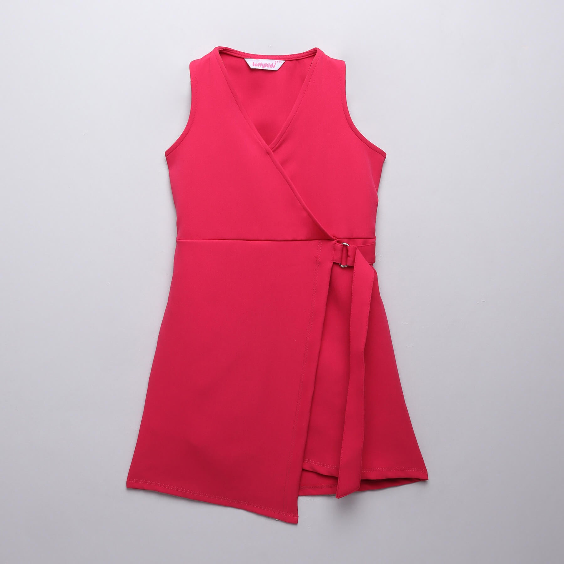 Solid sleeveless wrap dress-Hot pink