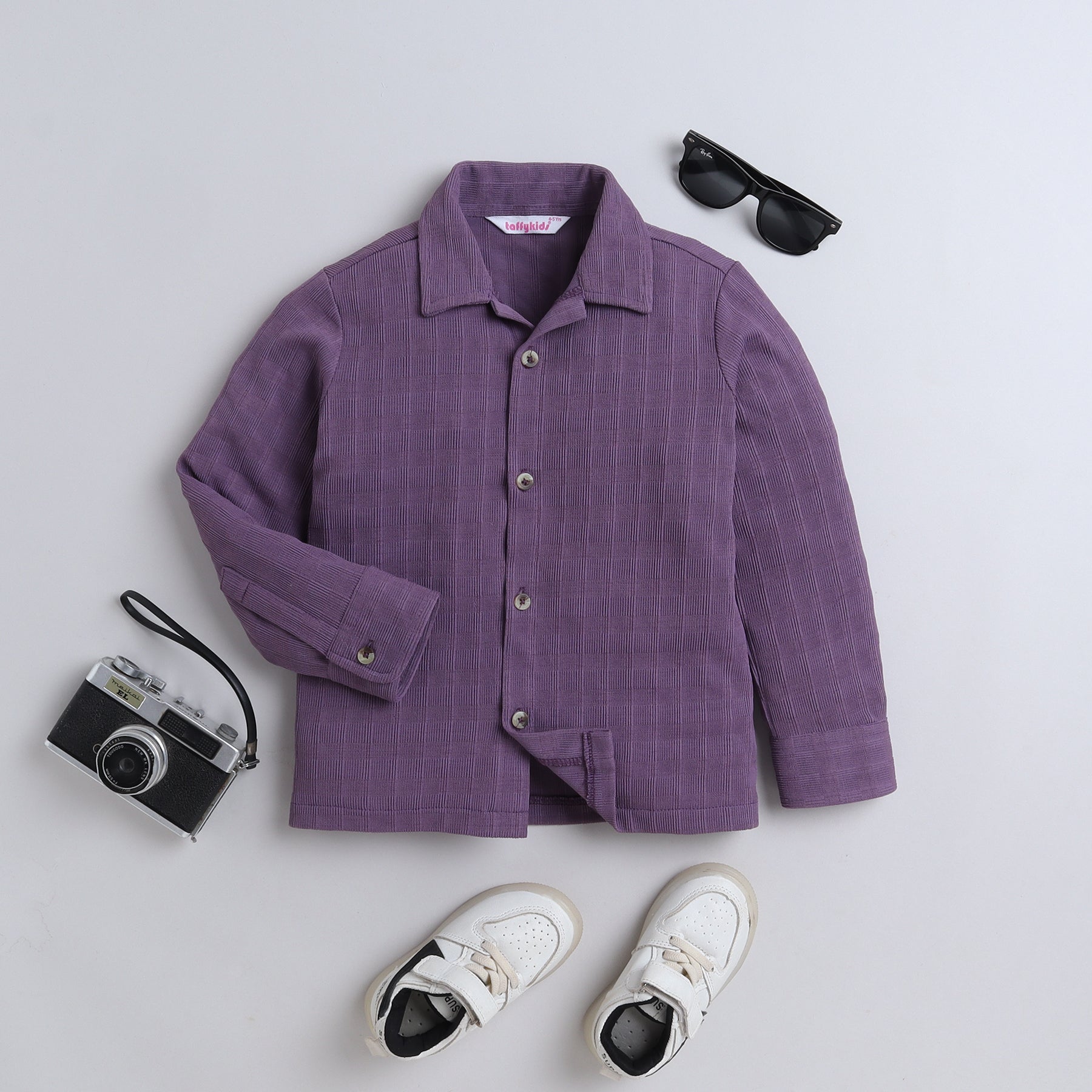 texture full sleeves button up shirt-Purple