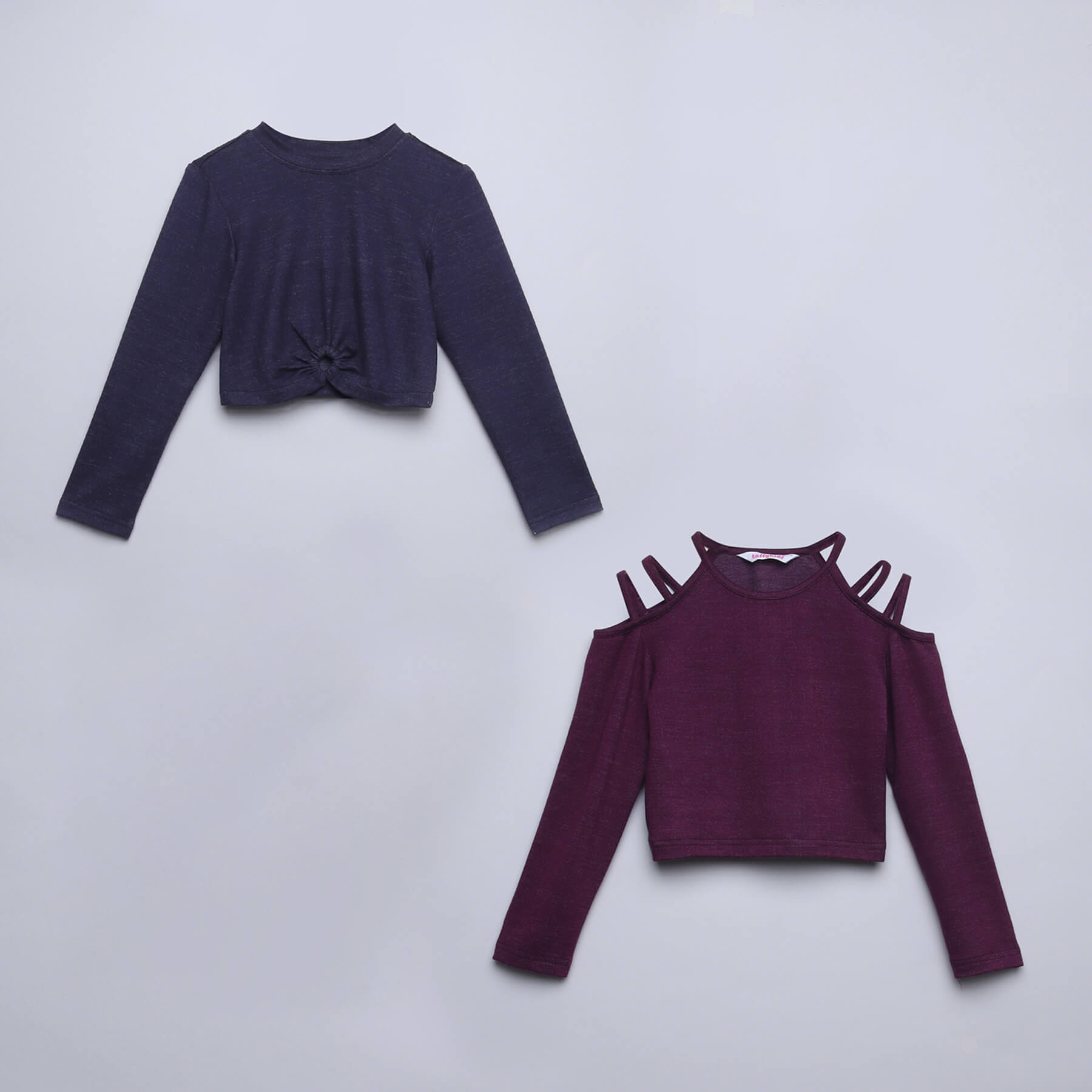 full sleeves cold shoulder crop and cut out detail crop top pack of two-Purple/Blue