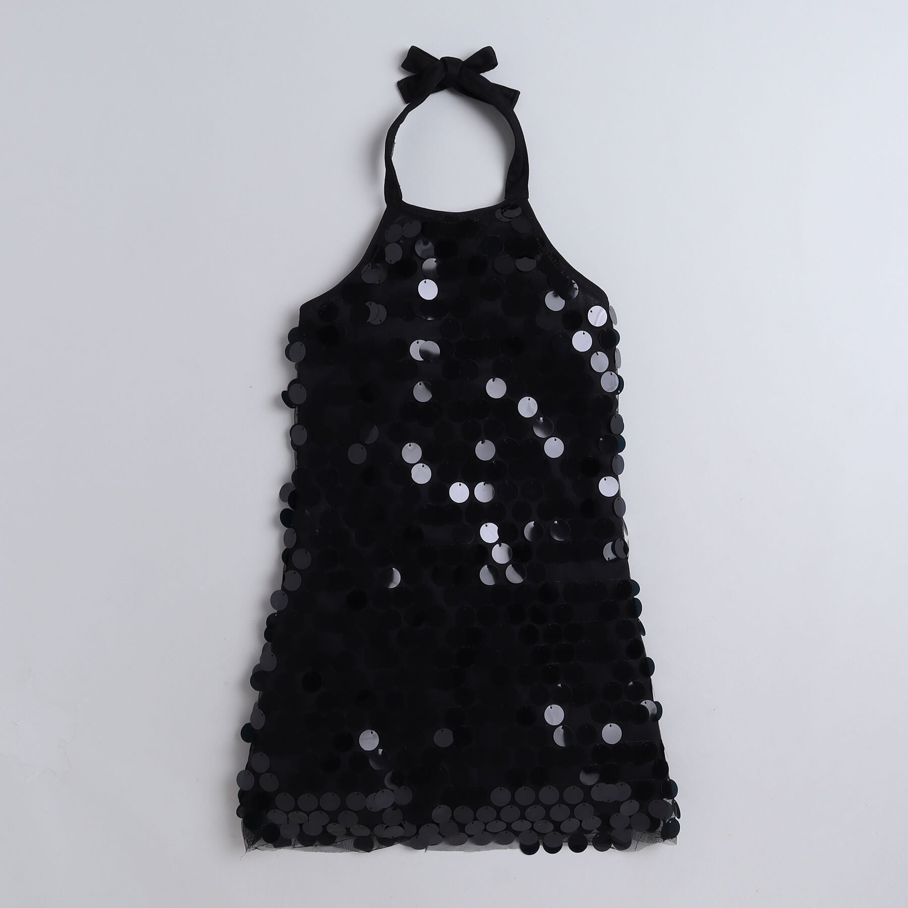 Sequins halter neck Aline party dress-Black