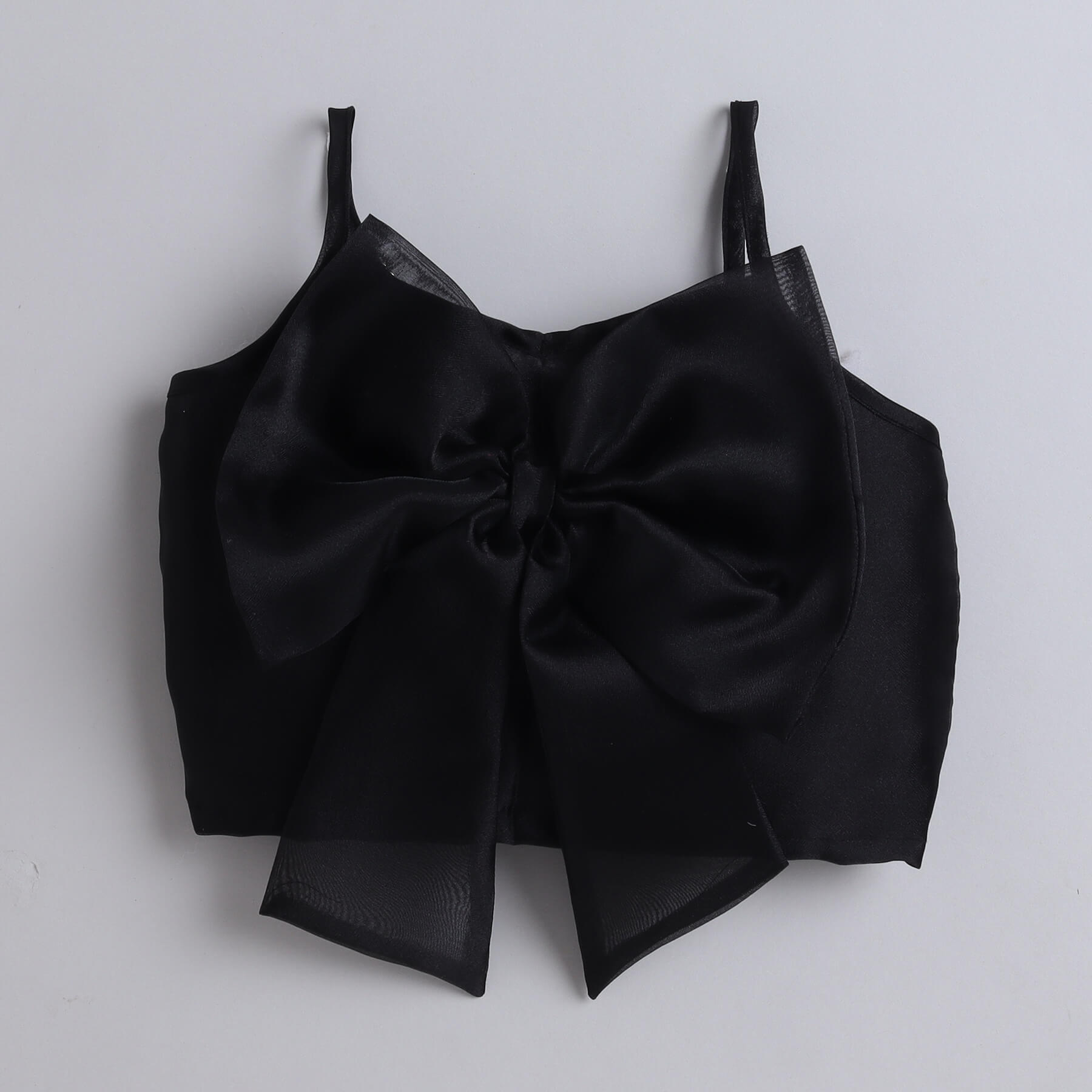 Organza bow detail party crop top and sequins skirt set-Black