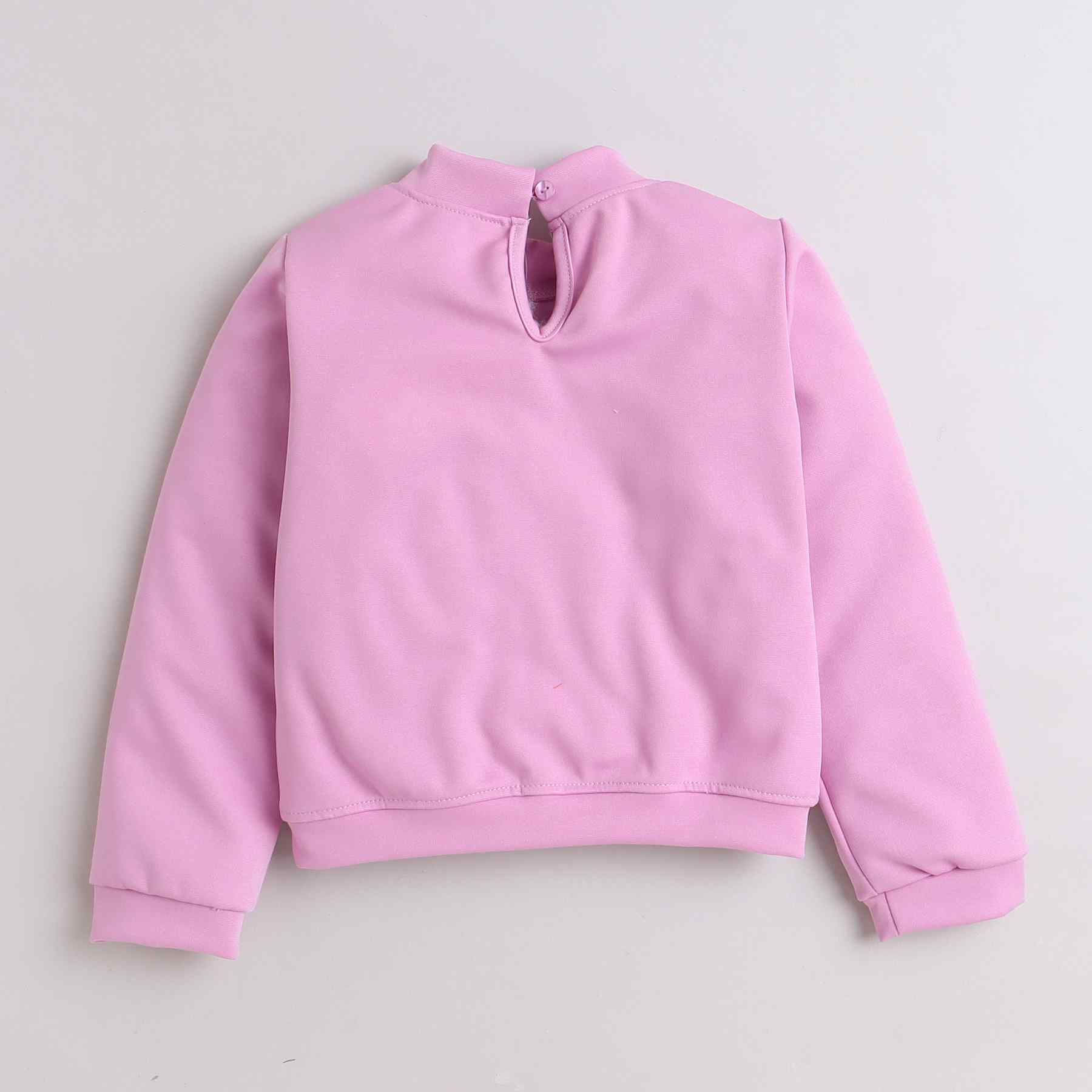 sequins badge embellished full sleeves sweatshirt-Peach