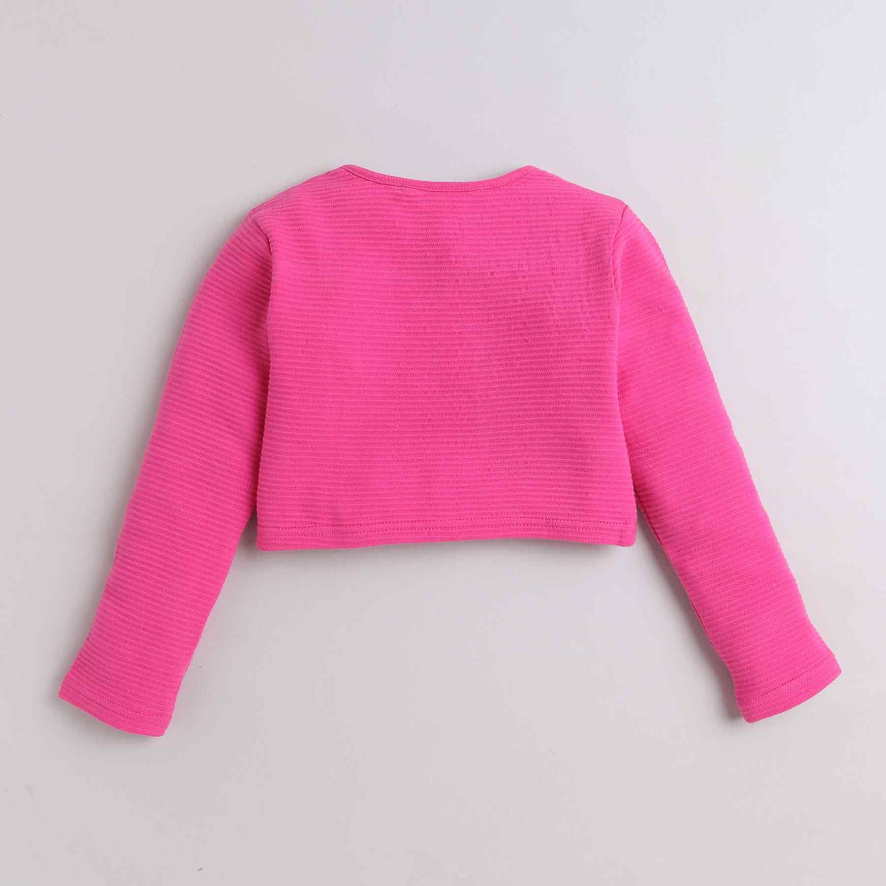 100% cotton stripe texture square neck full sleeves crop top -Pink