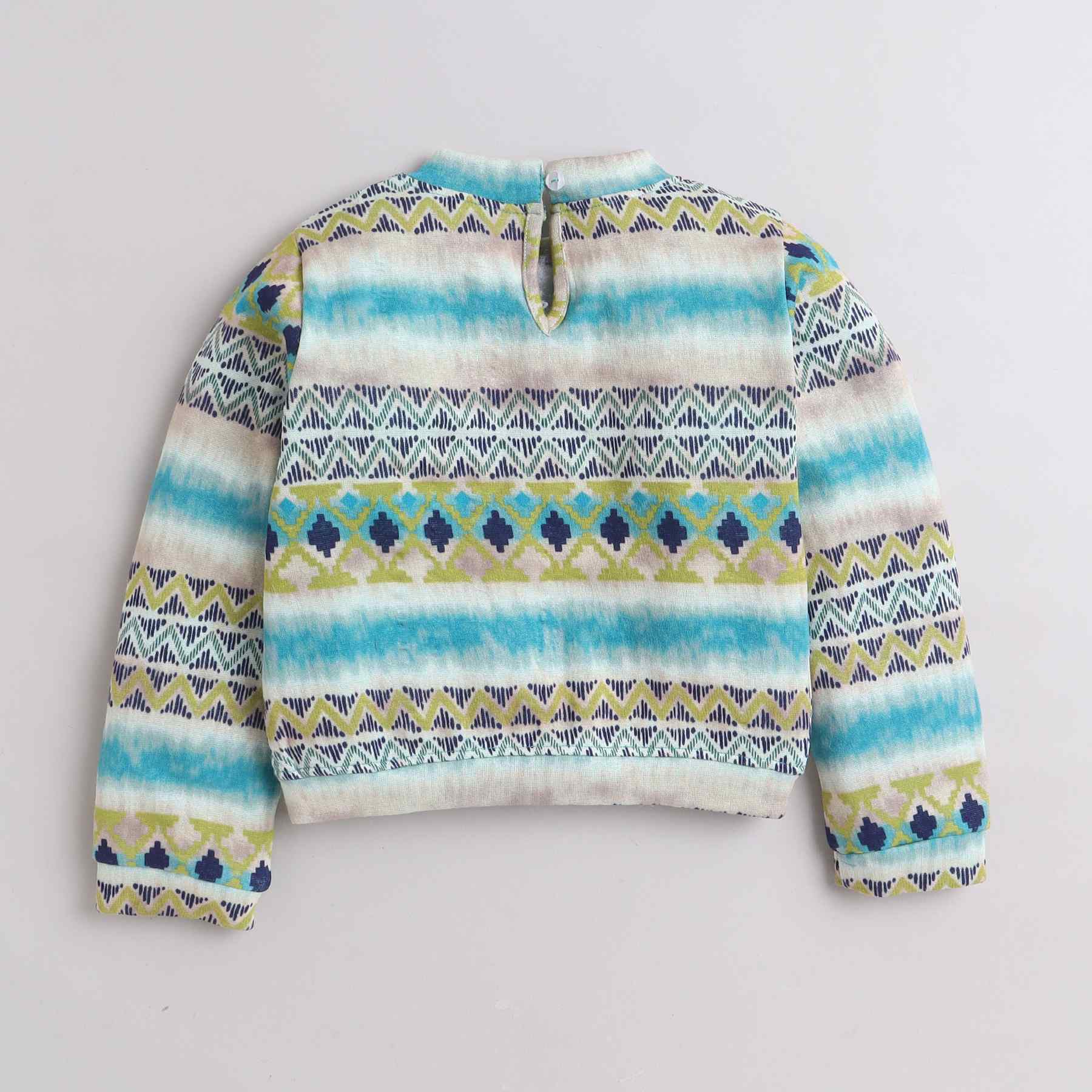 border printed full sleeves sweatshirt-Multi