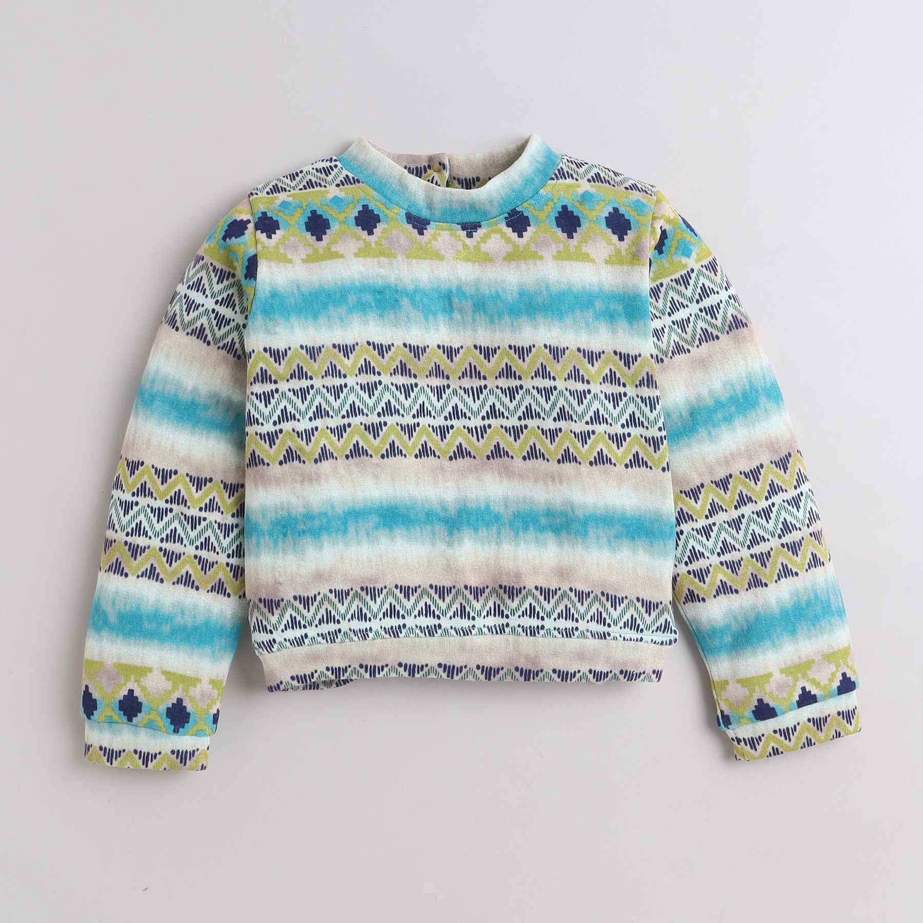 border printed full sleeves sweatshirt-Multi