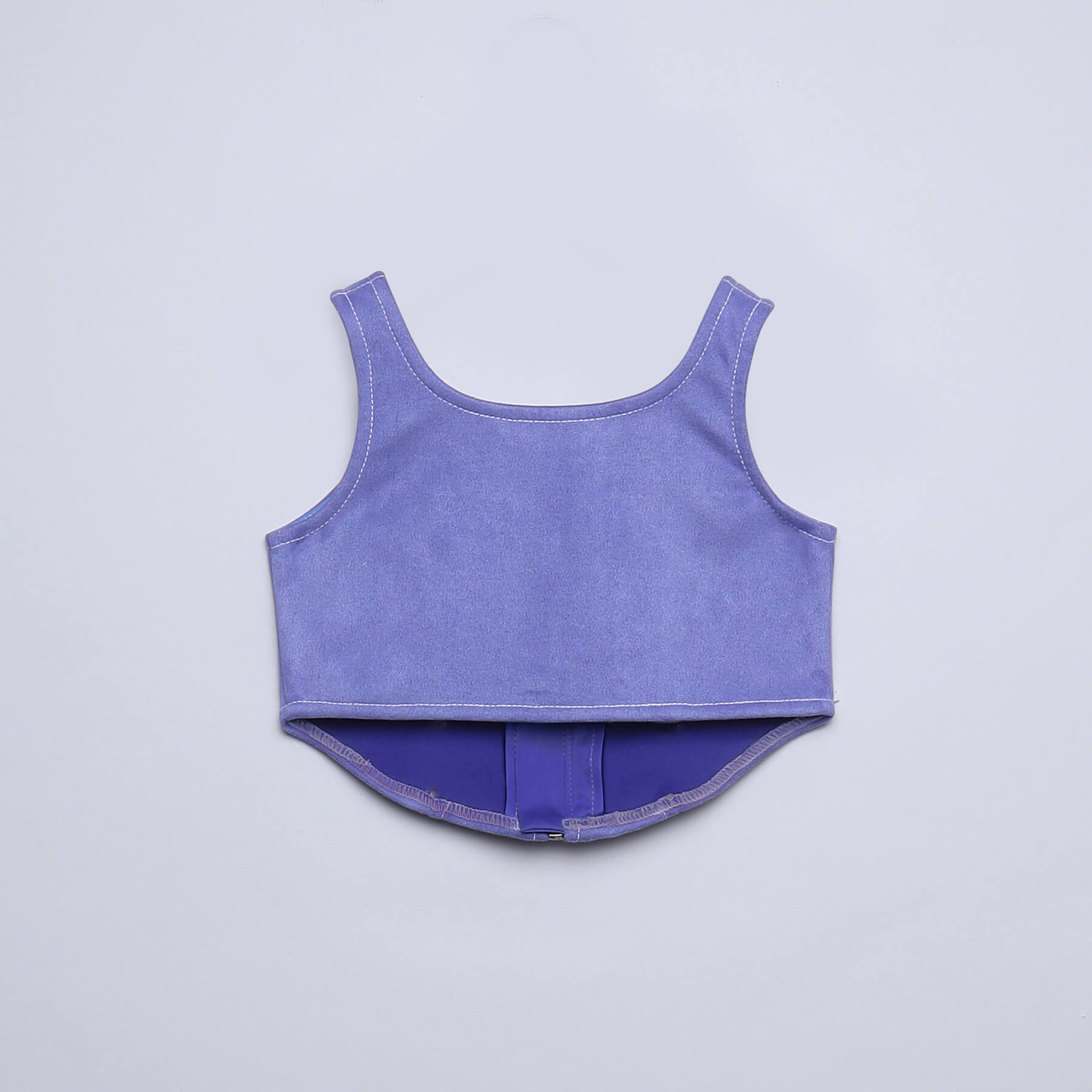 suede sleeveless stitch detail zip up crop top - Blue