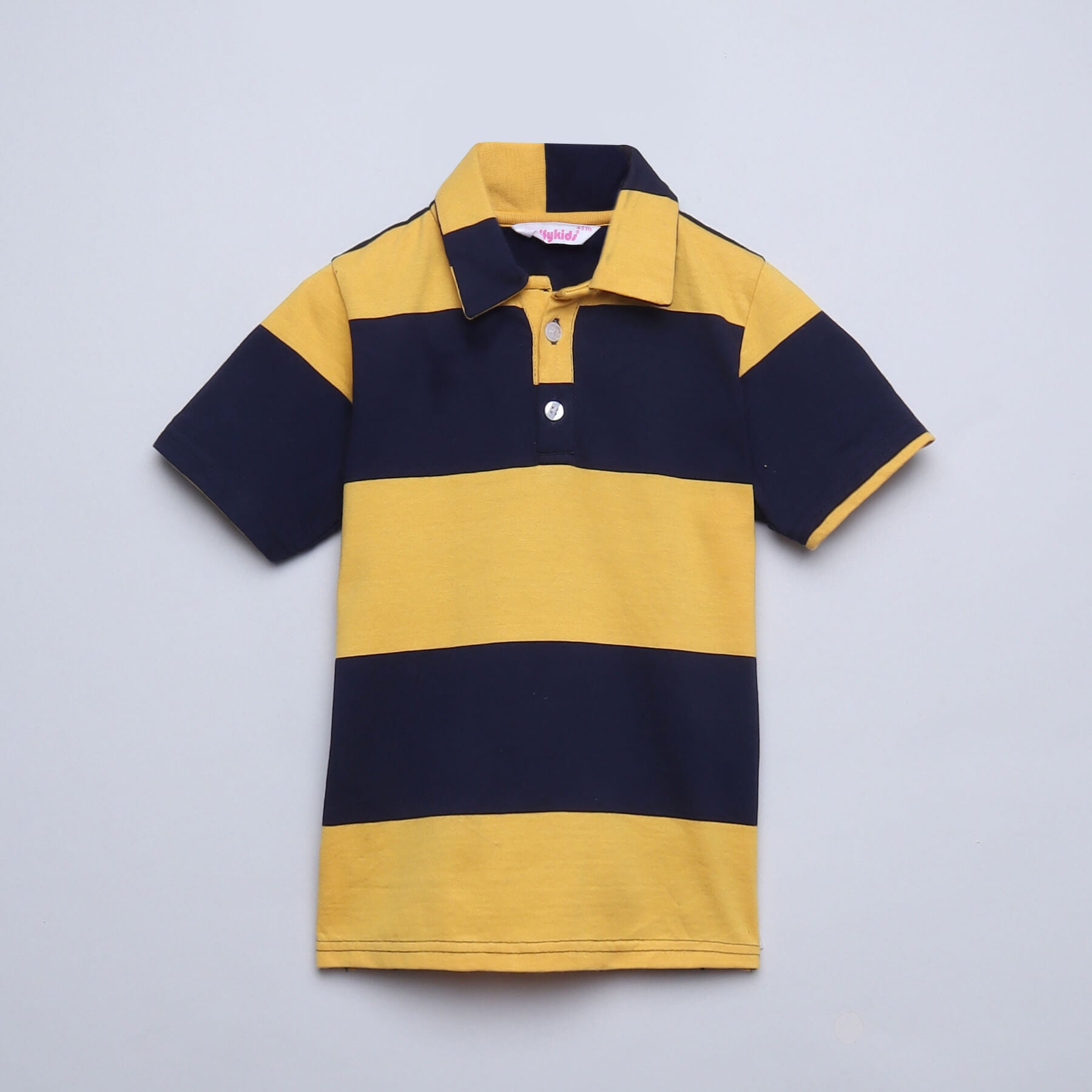 100% cotton yarn dyed stripes Half sleeves Polo T-shirt -Navy/Yellow