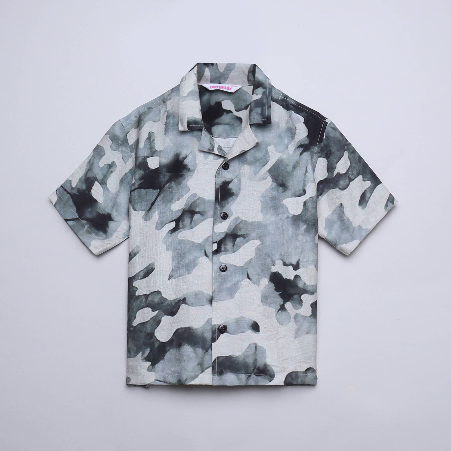 Abstract Printed Half Sleeves Oversized Shirt- Green & Grey