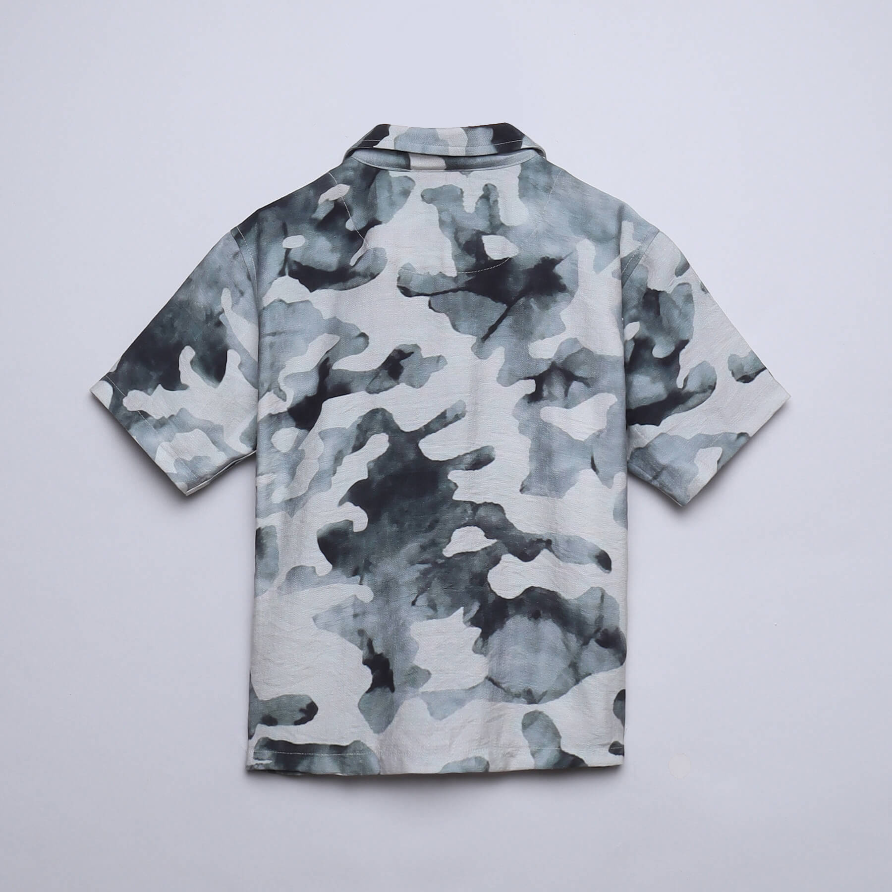 Abstract Printed Half Sleeves Oversized Shirt- Green & Grey