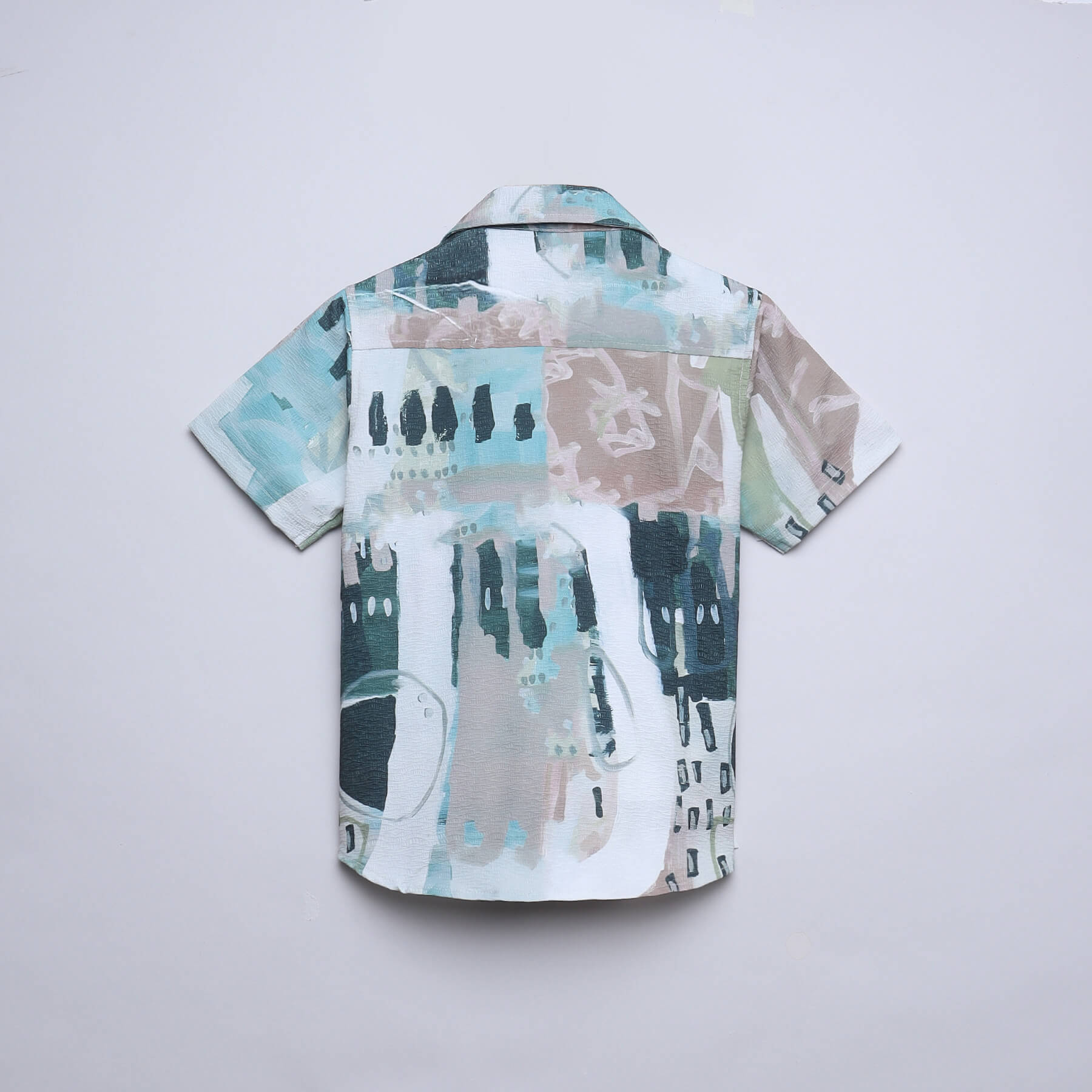 Abstract printed Half sleeves shirt with attached tee- White/multi