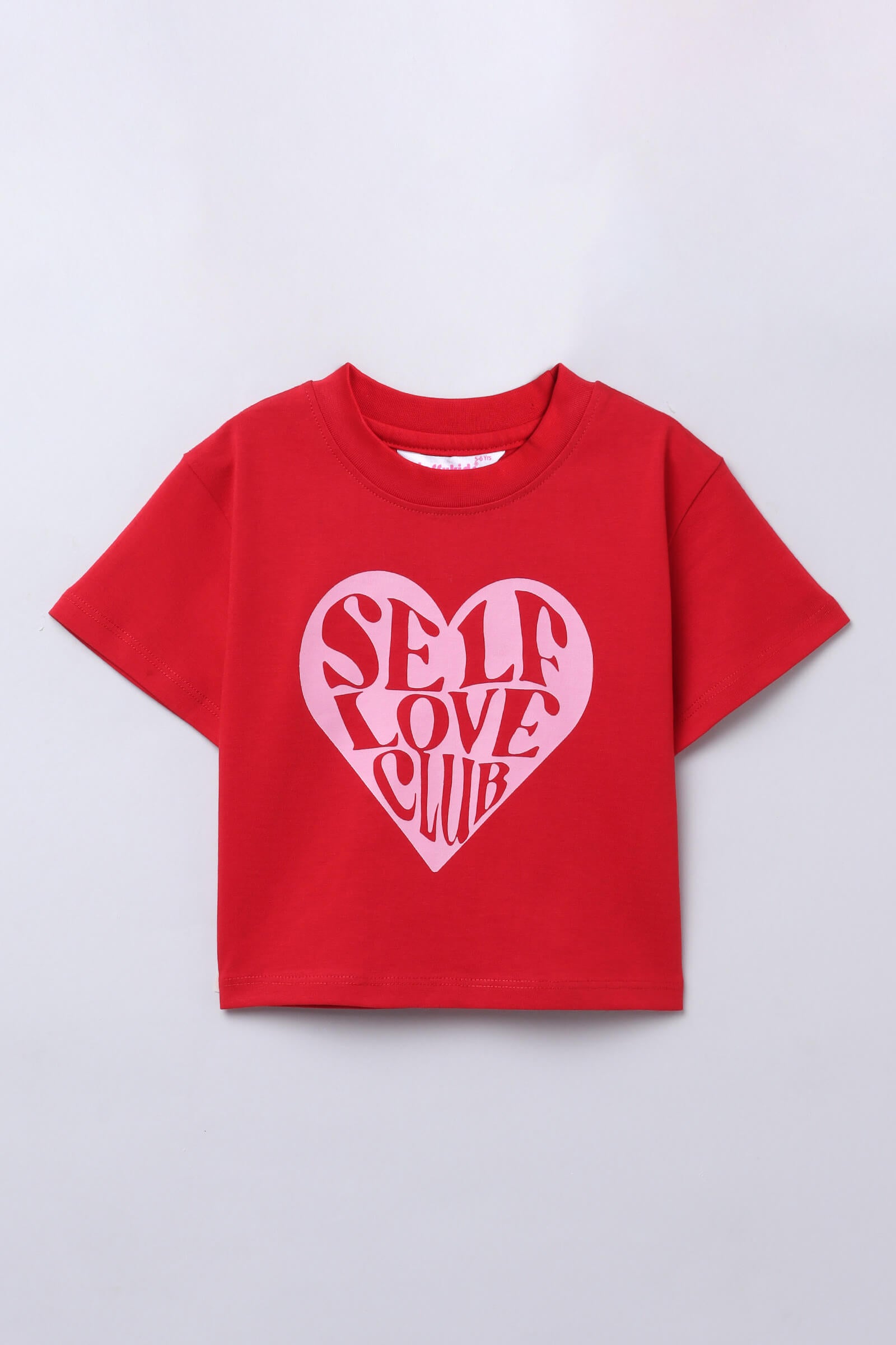 100% cotton Heart printed half sleeves Crop T-shirt-Red & Pink