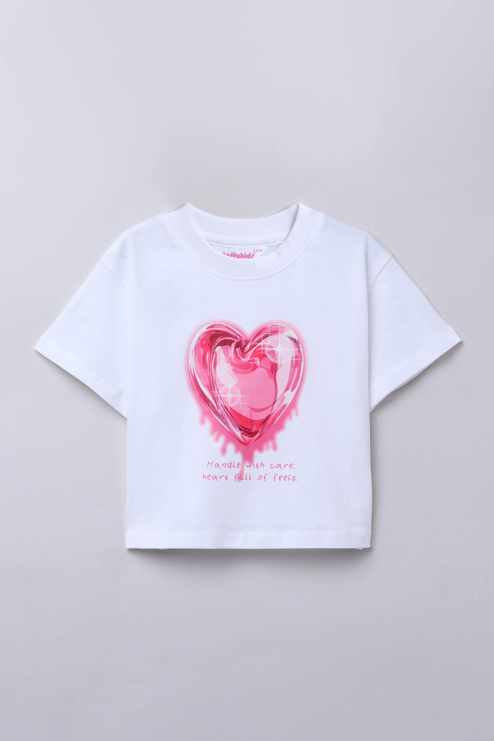 100% cotton half sleeves Heart printed crop T-shirt-White & Pink