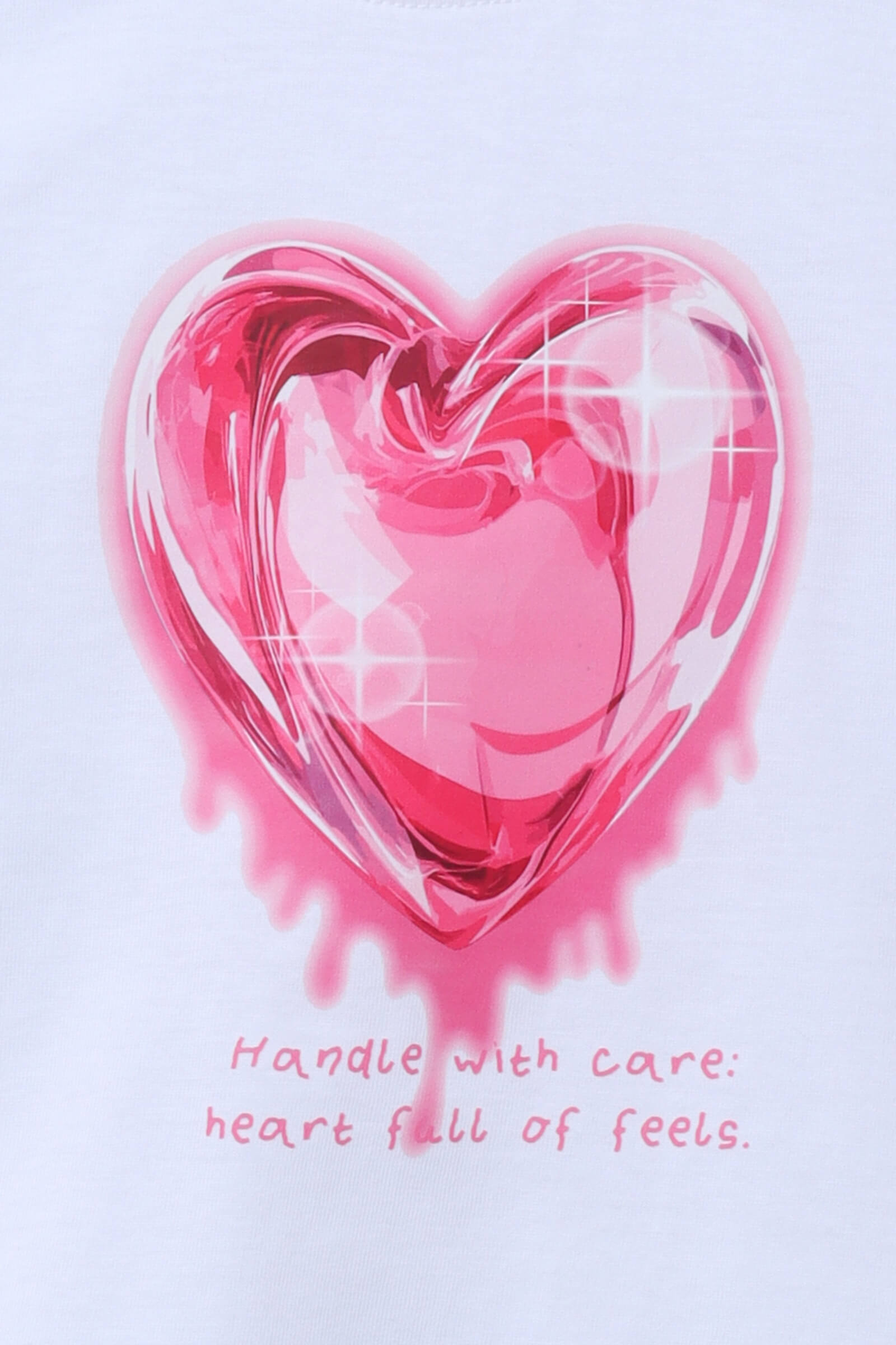 100% cotton half sleeves Heart printed crop T-shirt-White & Pink