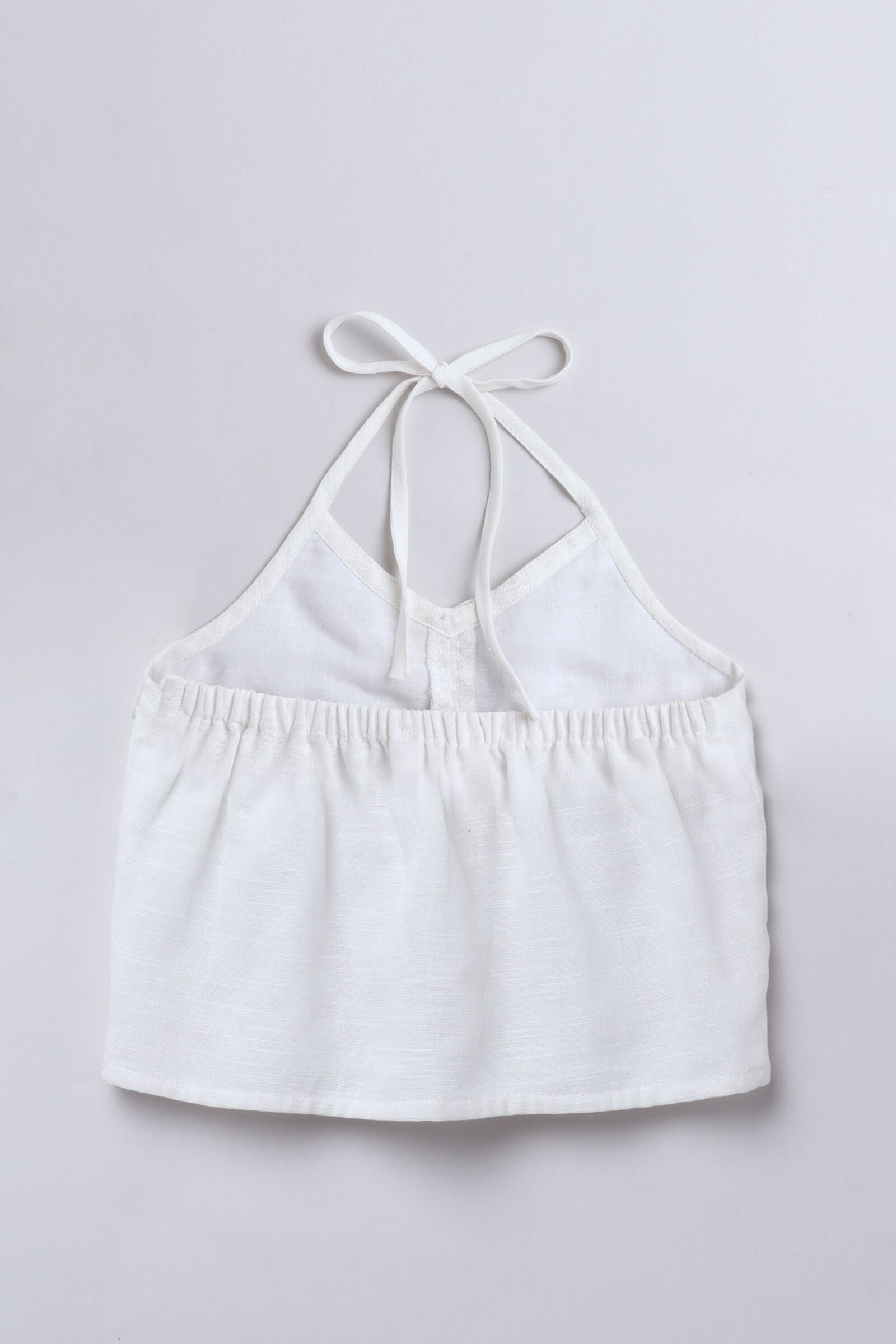 100% cotton Sleeveless bow and slit detail halter Aline crop top-White