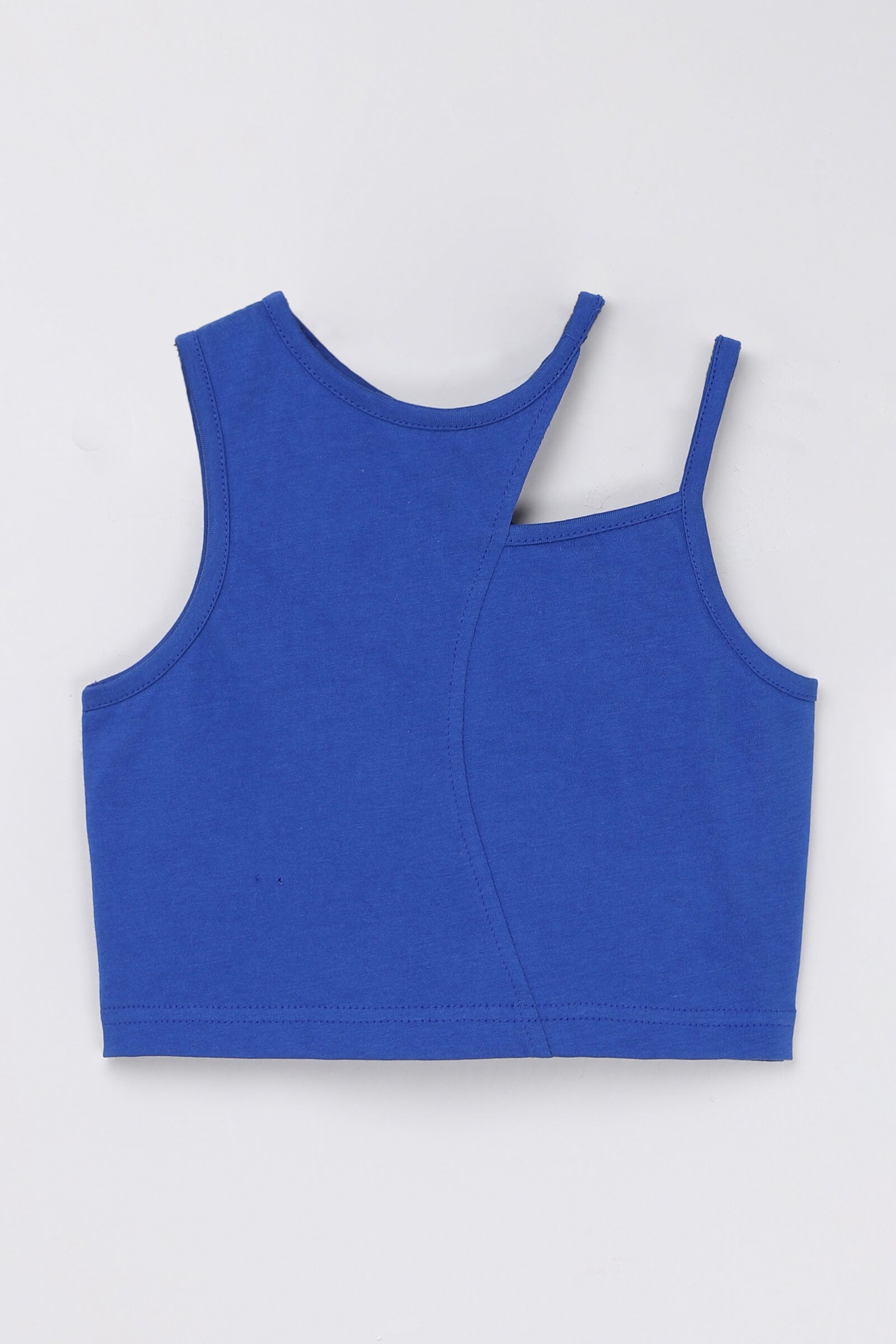 Sleeveless solid asymmetrical neck crop top-Royal blue