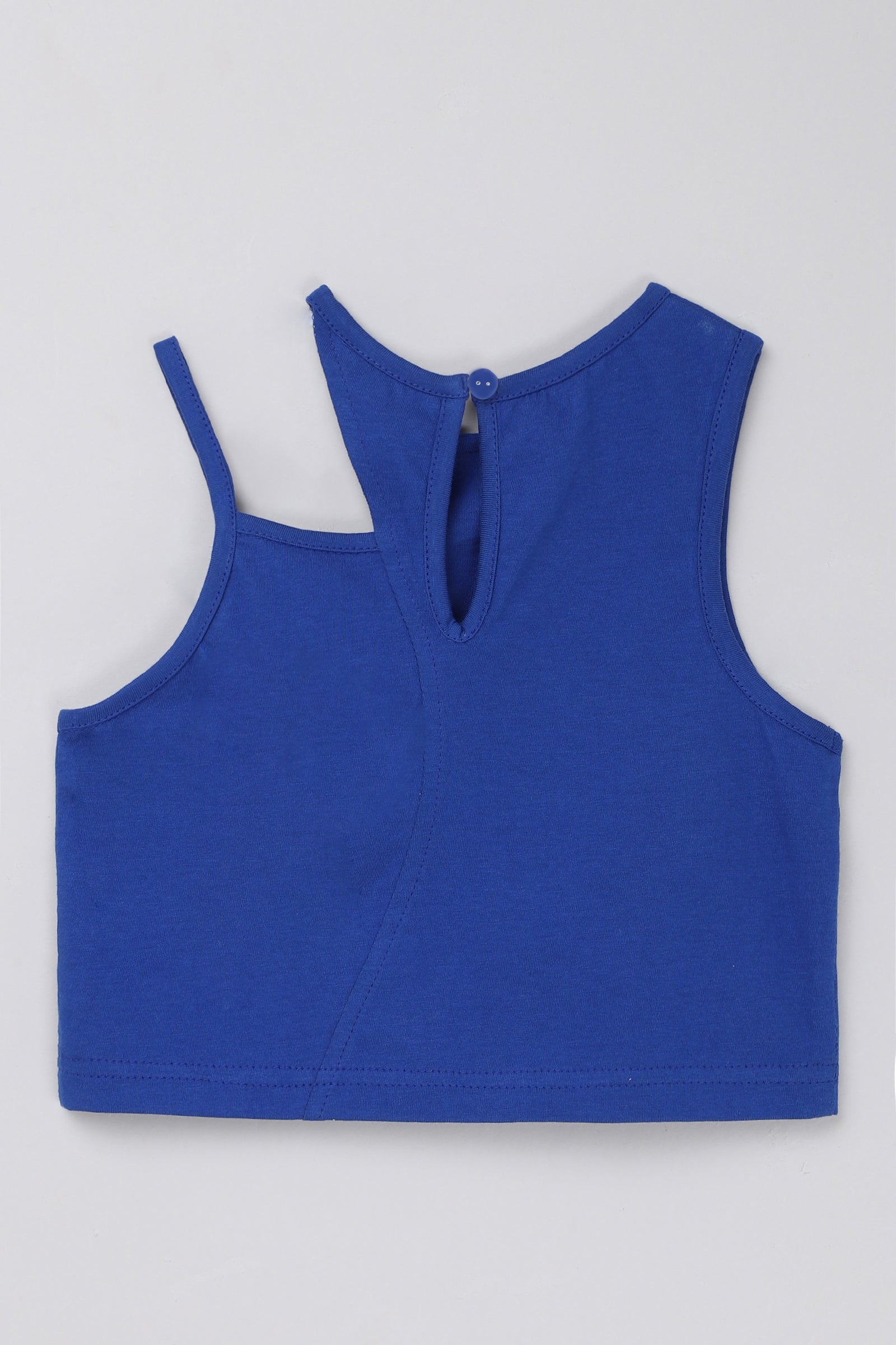 Sleeveless solid asymmetrical neck crop top-Royal blue