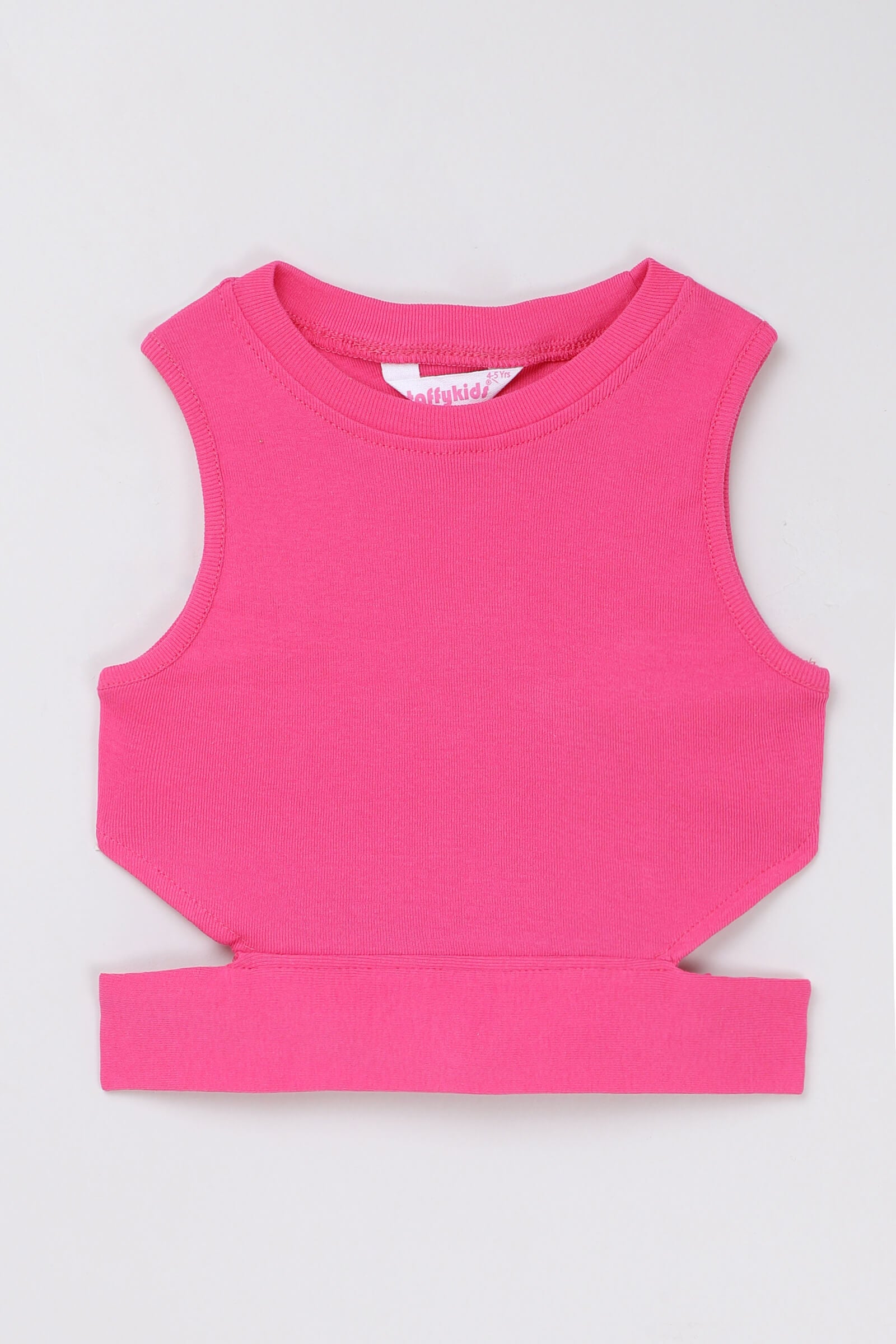 100% cotton Rib sleeveless back tie up crop top- Pink