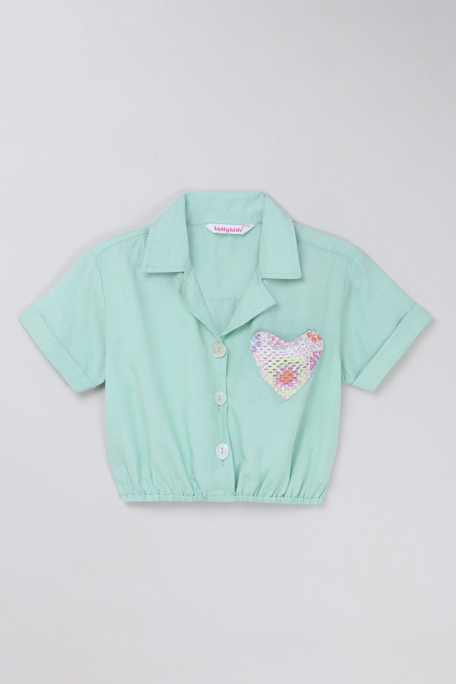 viscose half sleeves heart pocket detailed shirt-Mint green