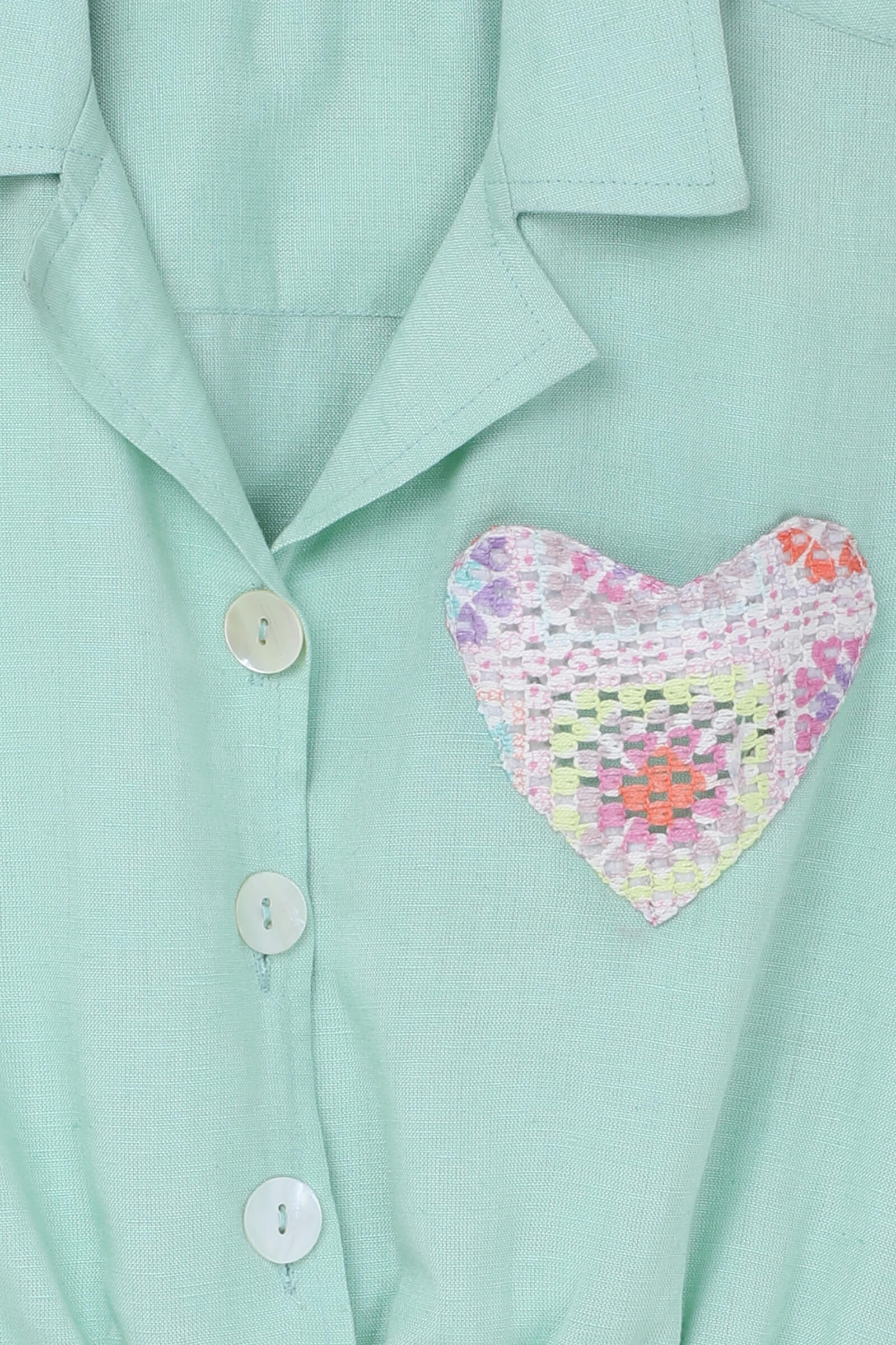 viscose half sleeves heart pocket detailed shirt-Mint green