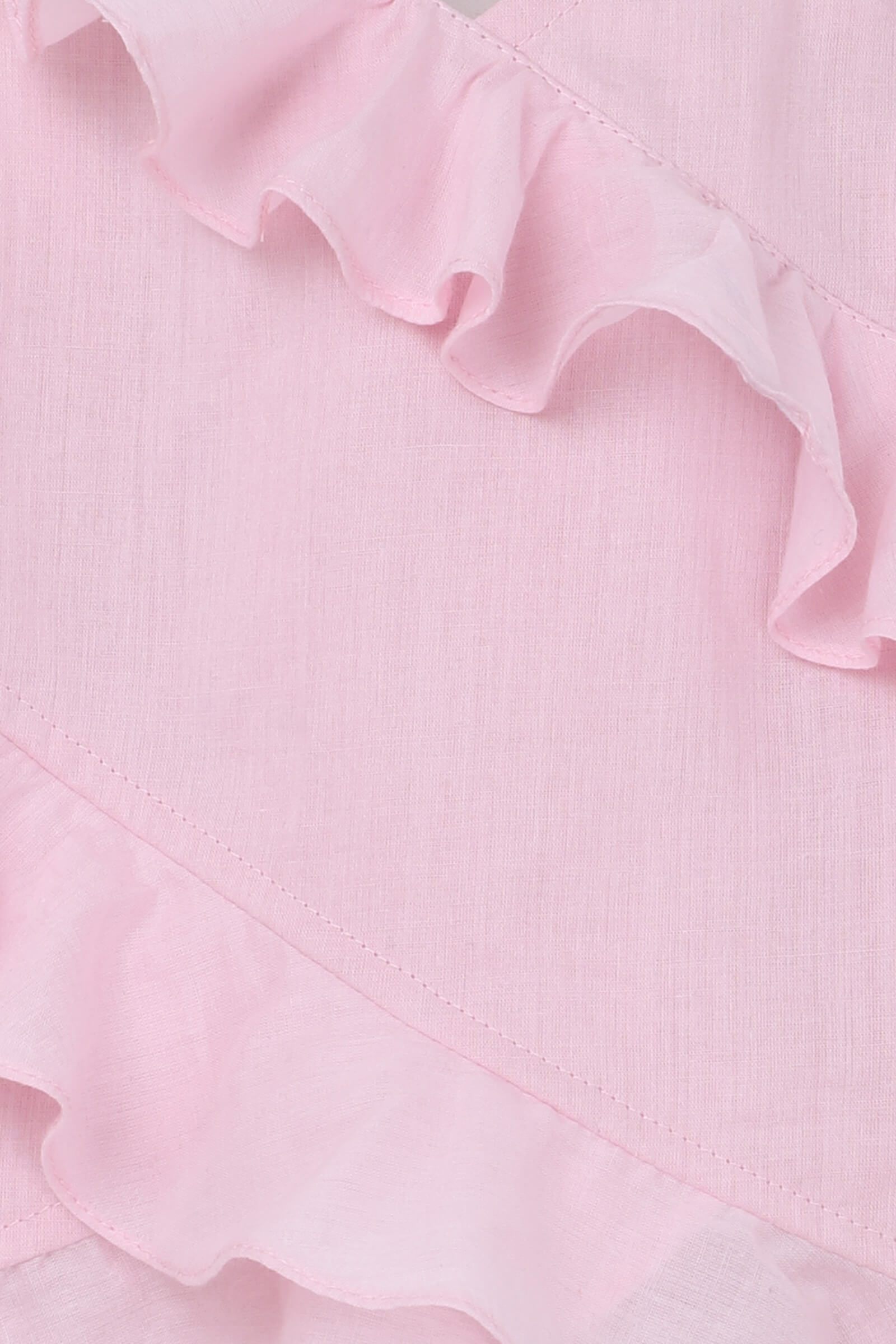 100% cotton sleeveless ruffle detail asymmetric top-Pink