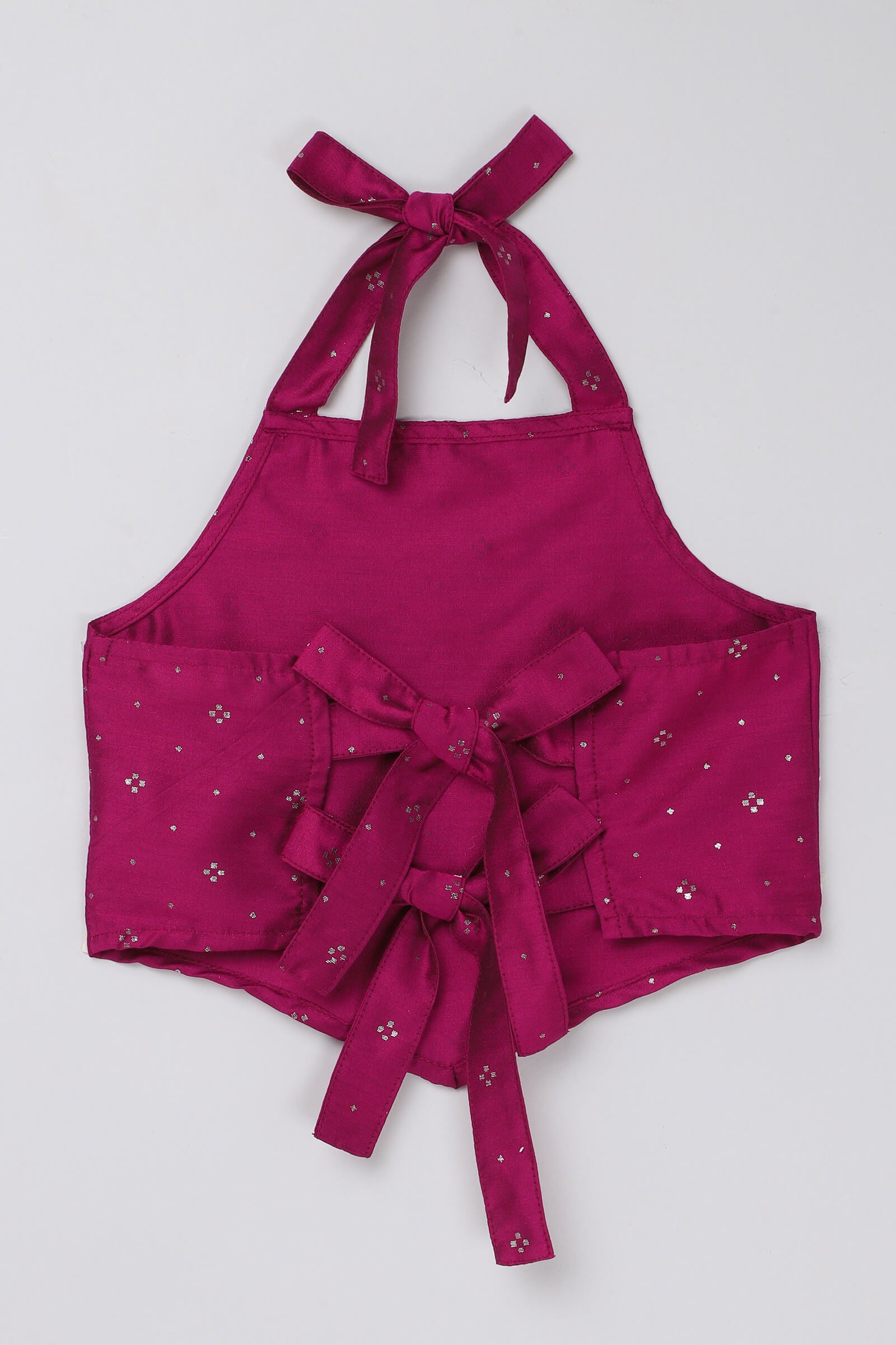 Sleeveless foil printed back tie up crop- Wine