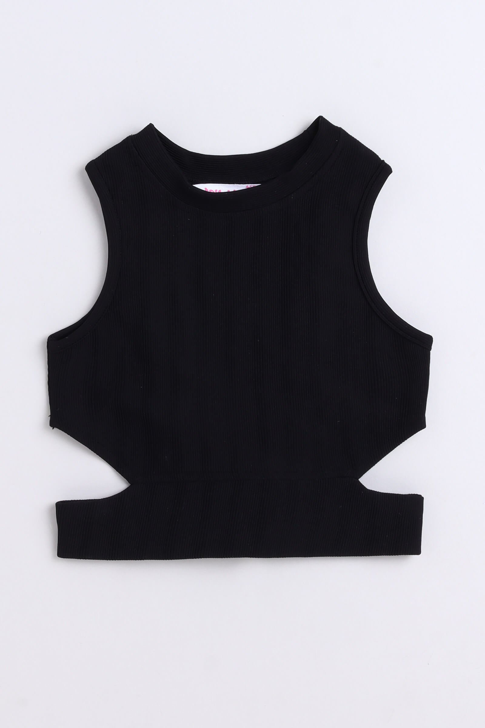 sleeveless back tie up crop top- Black