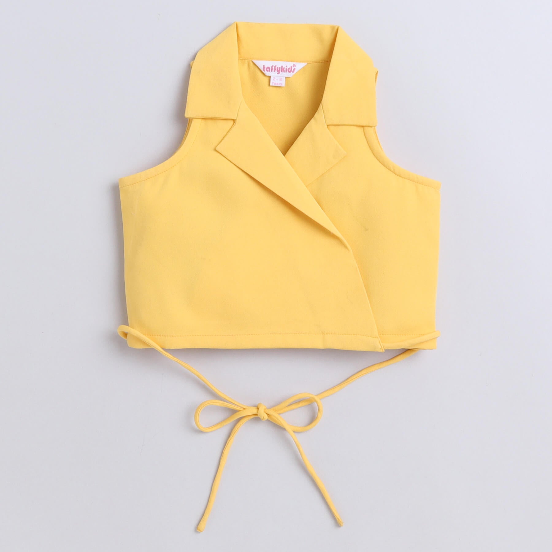 Taffykids Solid crop blazar And pant set-Yellow