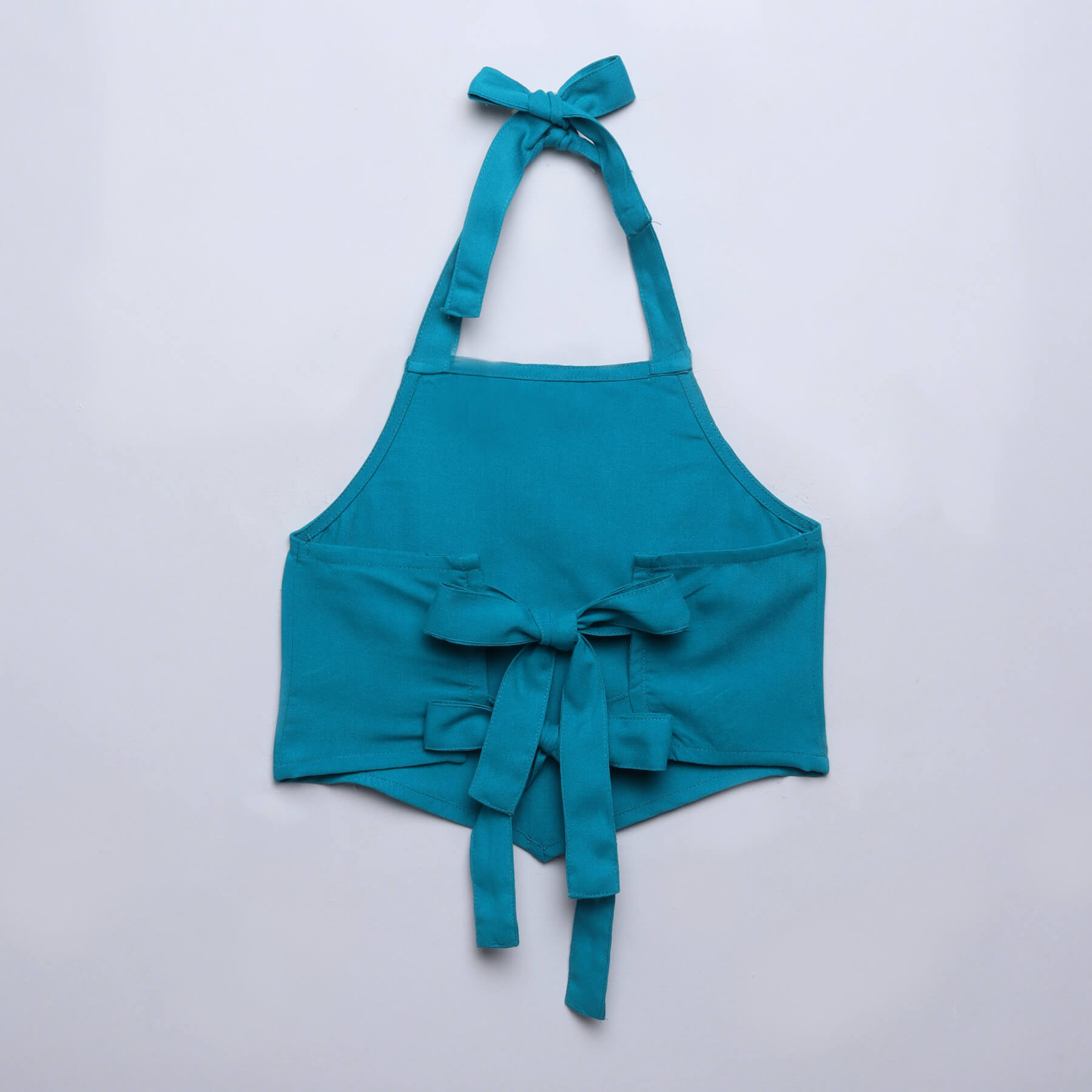 100% viscose solid sleeveless Halter neck back Tie up crop top-Teal