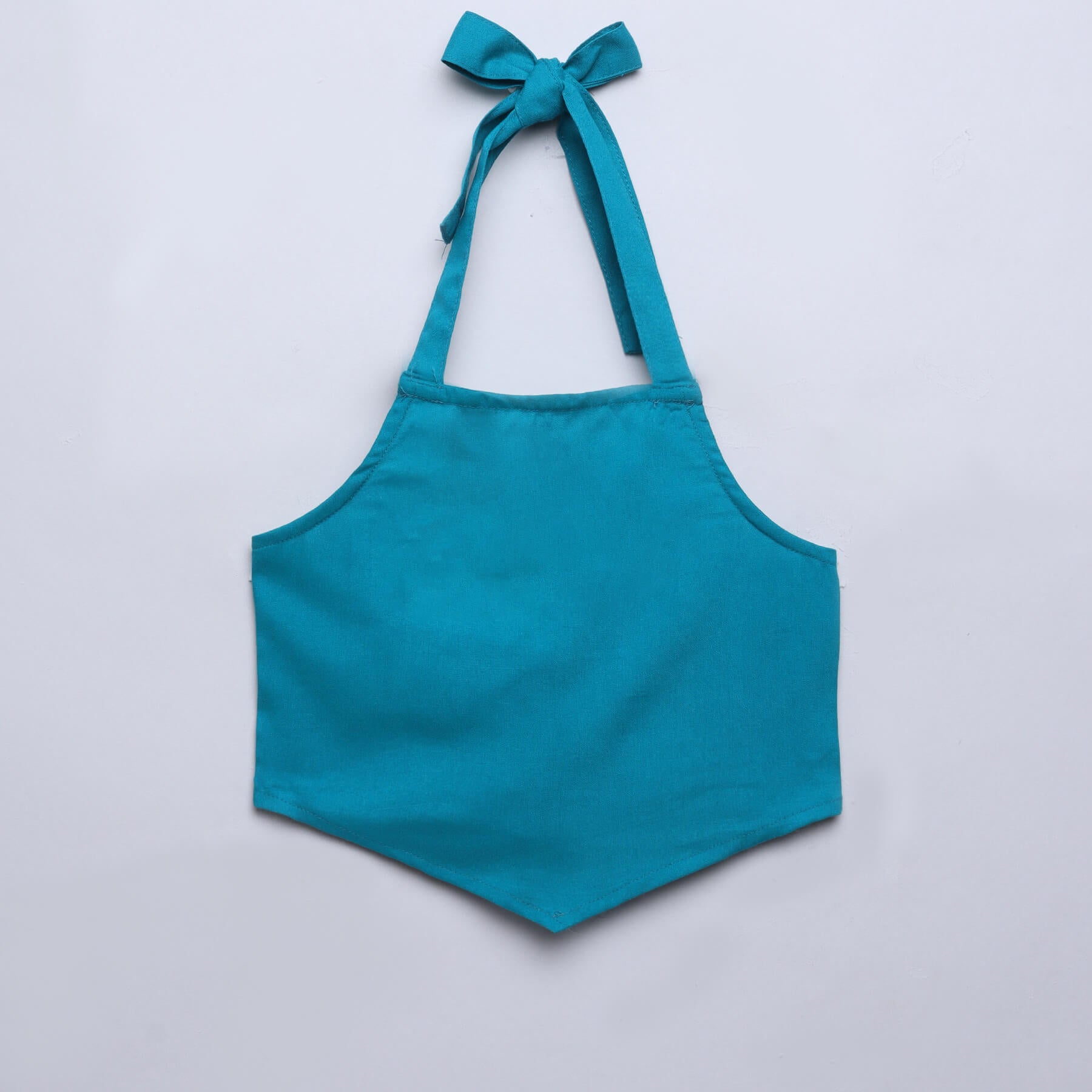 100% viscose solid sleeveless Halter neck back Tie up crop top-Teal